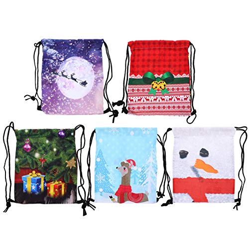 MILISTEN 5PCS Christmas Drawstring Gift Bags - Snowman Print Party Favors, Treat Bags for Holiday Gifts, Stocking Stuffers & Christmas Celebrations - Perfect for Classroom Exchanges, Office Parties & Family Gatherings
