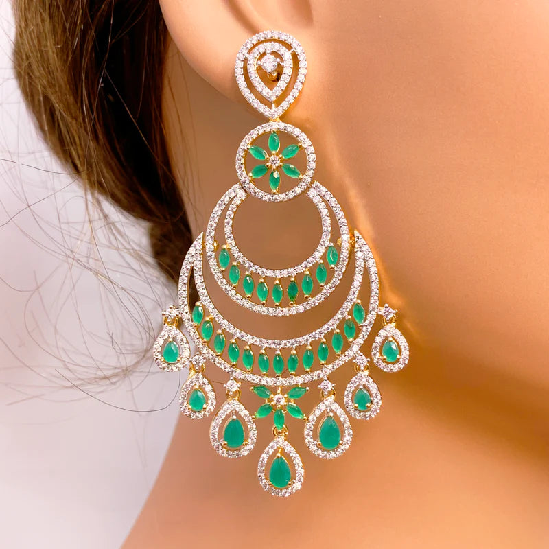 Exquisite American Diamond Chandbali Ruby Earrings for Women | Elegant Indian Bridal Jewelry | Perfect for Weddings, Parties & Special Occasions