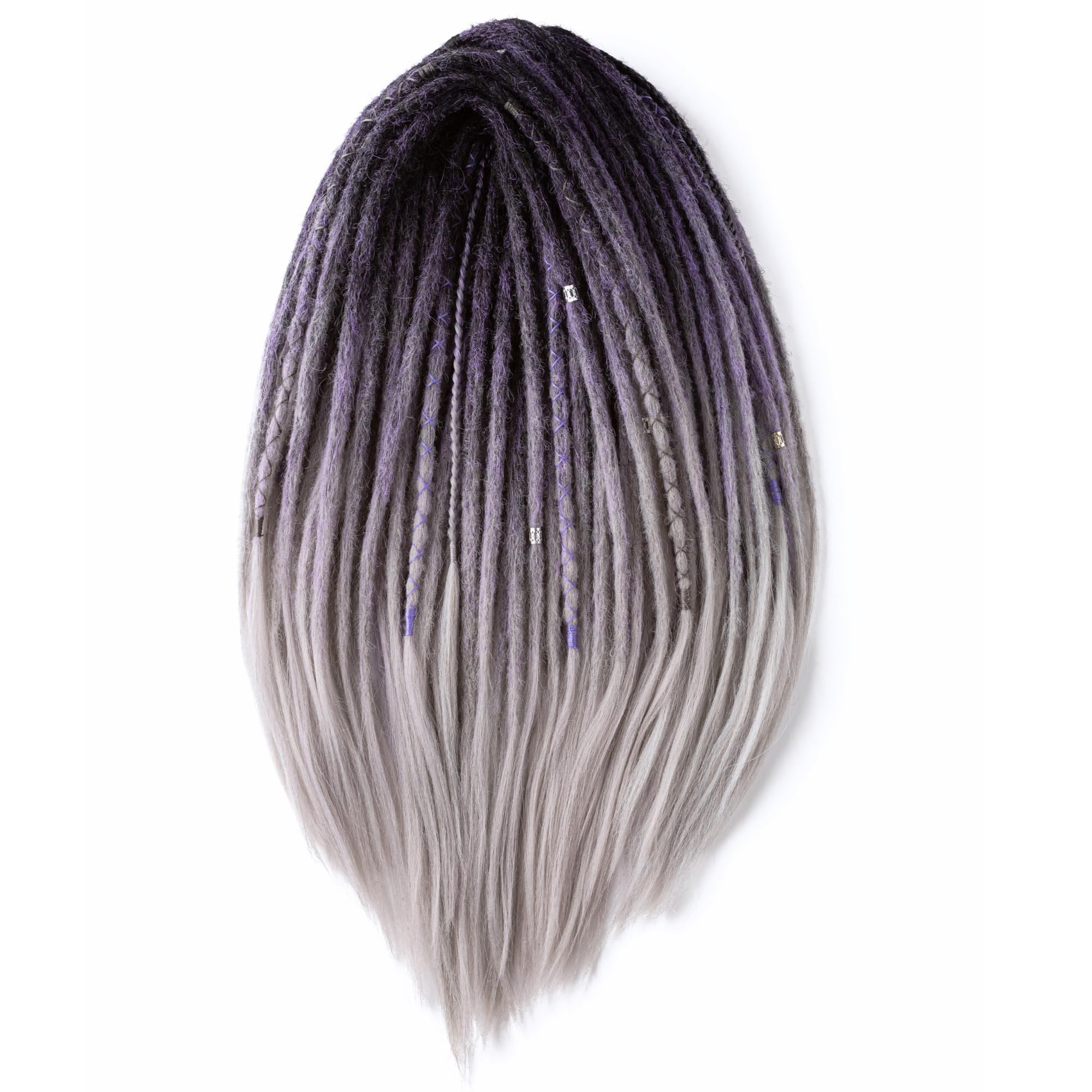 Handmade Synthetic Crochet Dreadlocks Extensions - Ash Lavender Purple Ombre Double Ended Dreads for Hair Styling | Perfect for Festivals, Cosplay, and Bohemian Looks