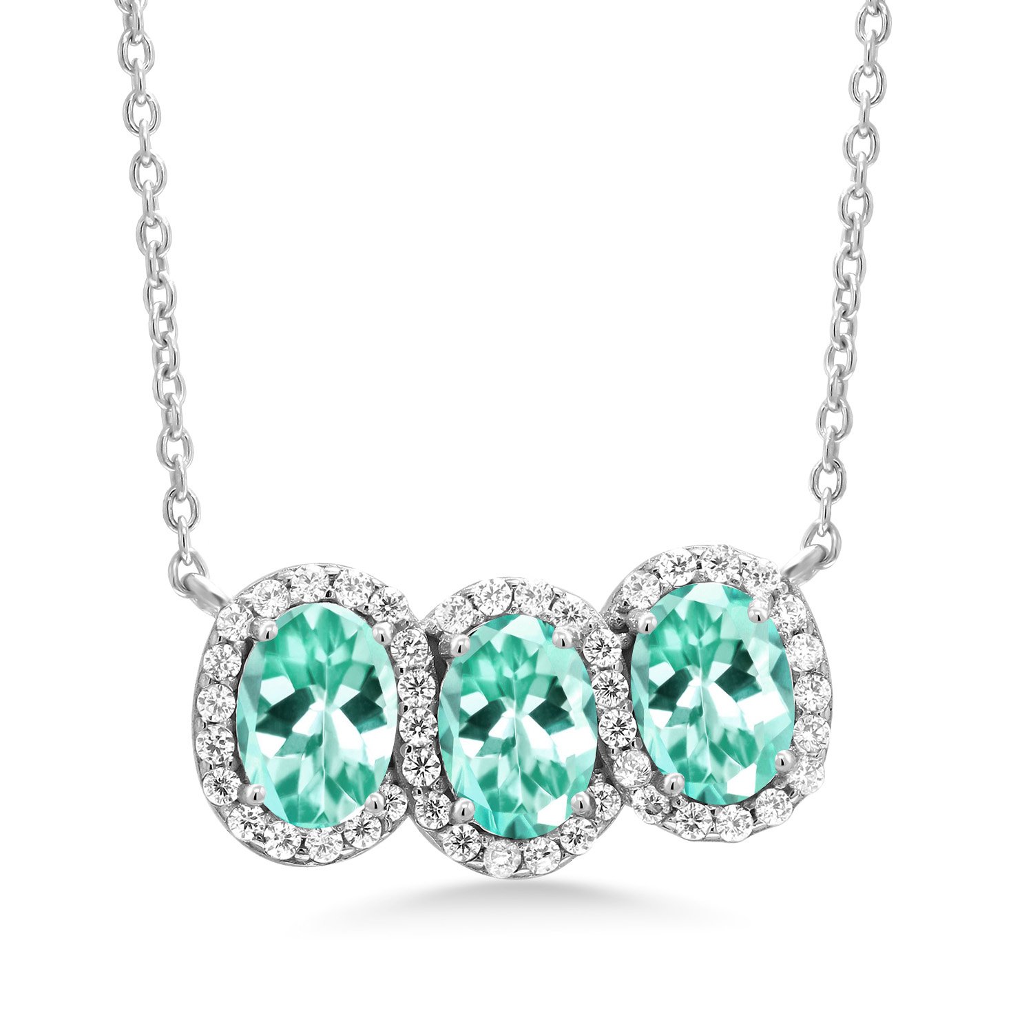 Gem Stone King 925 Sterling Silver Birthstone Necklace for Women | 3 Stone Oval Pendant with 18