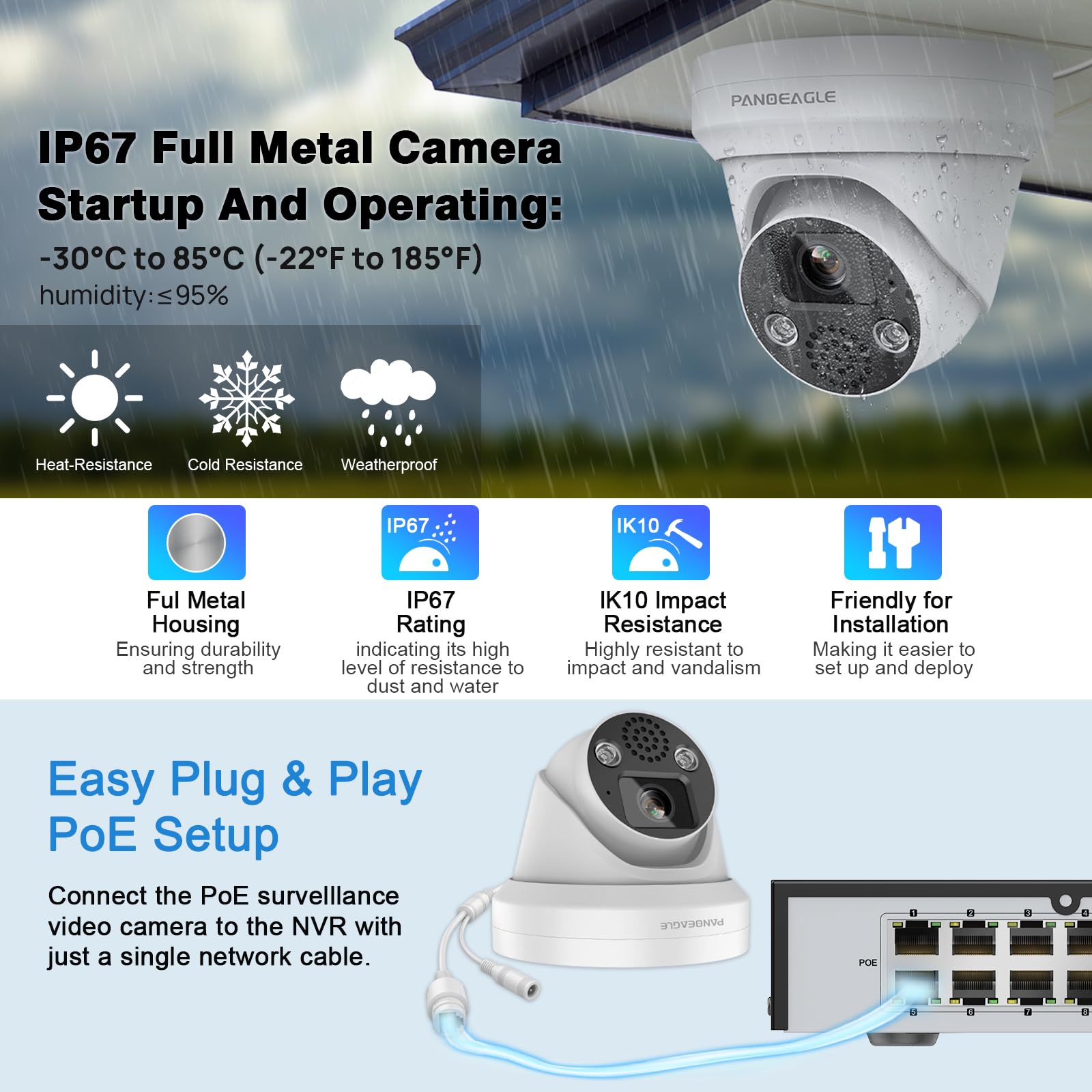 8MP PoE IP Security Camera, 4K Outdoor Turret Surveillance Camera with 2.8mm Lens - Compatible with Hikvision, Two-Way Audio, Human/Vehicle Detection, EXIR 2.0 Night Vision up to 98ft, IP67 Waterproof, MicroSD Slot (Supports 512GB) - Ideal for Home Security, Business Monitoring, and Property Protection