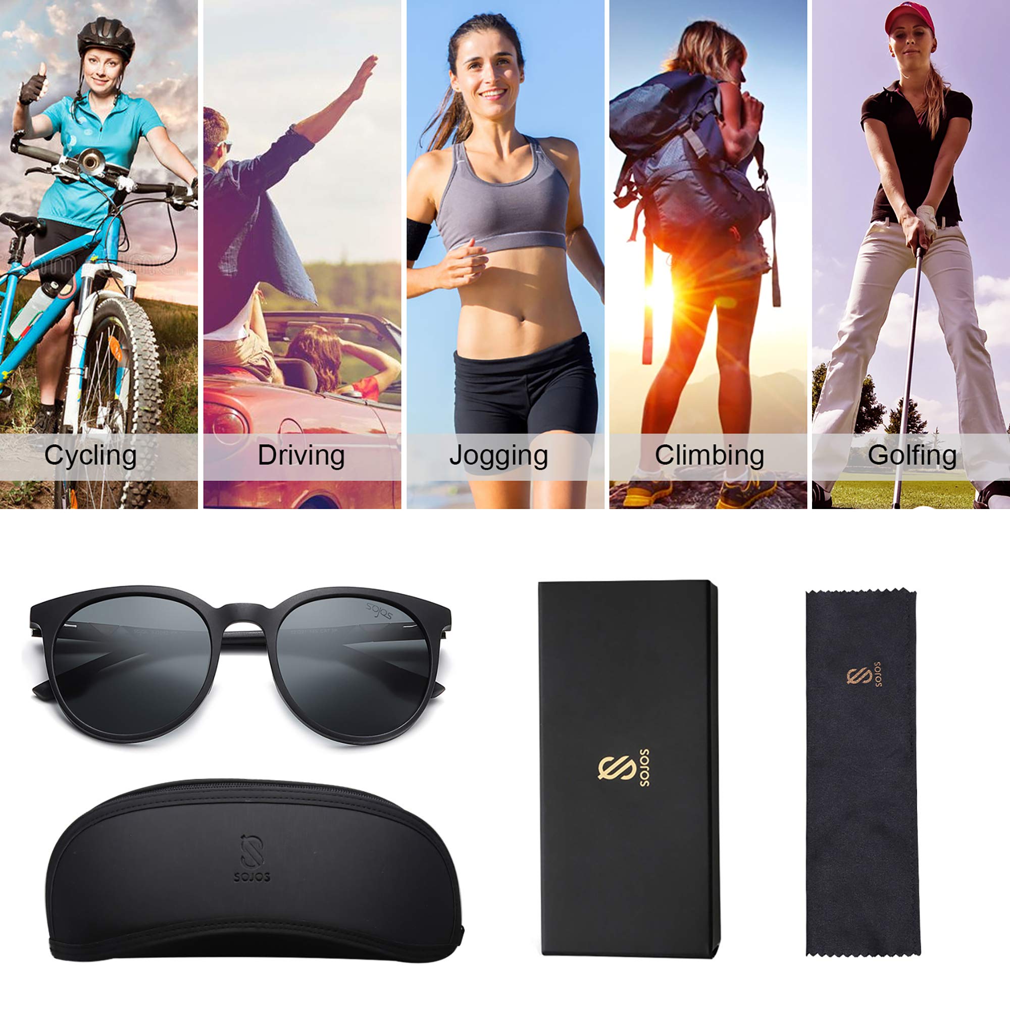 SOJOS SJ2092 Polarized Sports Sunglasses for Women & Men - Lightweight TR90 Frame, UV Protection, Oversized Round Lenses for Running, Cycling, Hiking & Outdoor Activities