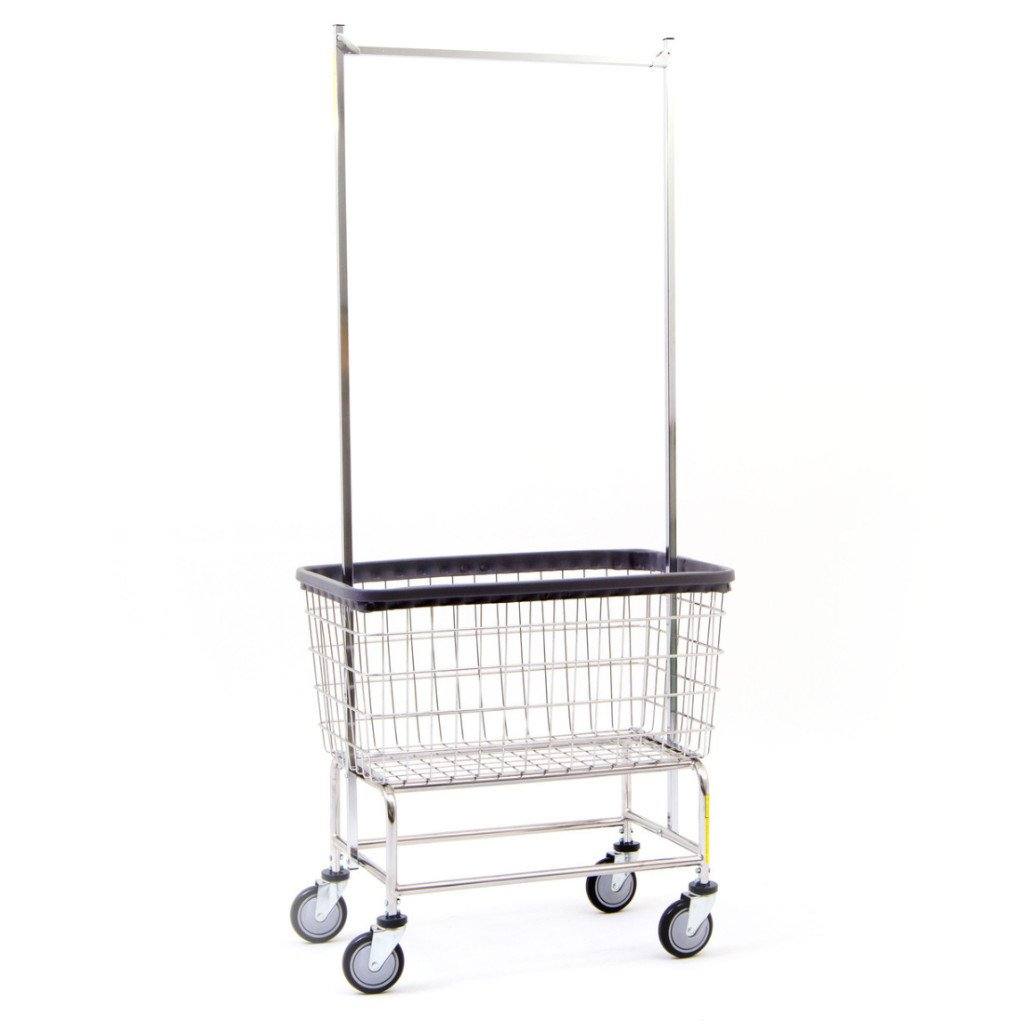 Large Capacity Laundry Cart with Double Pole Rack - Foldable Rolling Laundry Hamper for Clothes Storage & Organization - Perfect for Home, Dorm, Apartment & Laundry Room