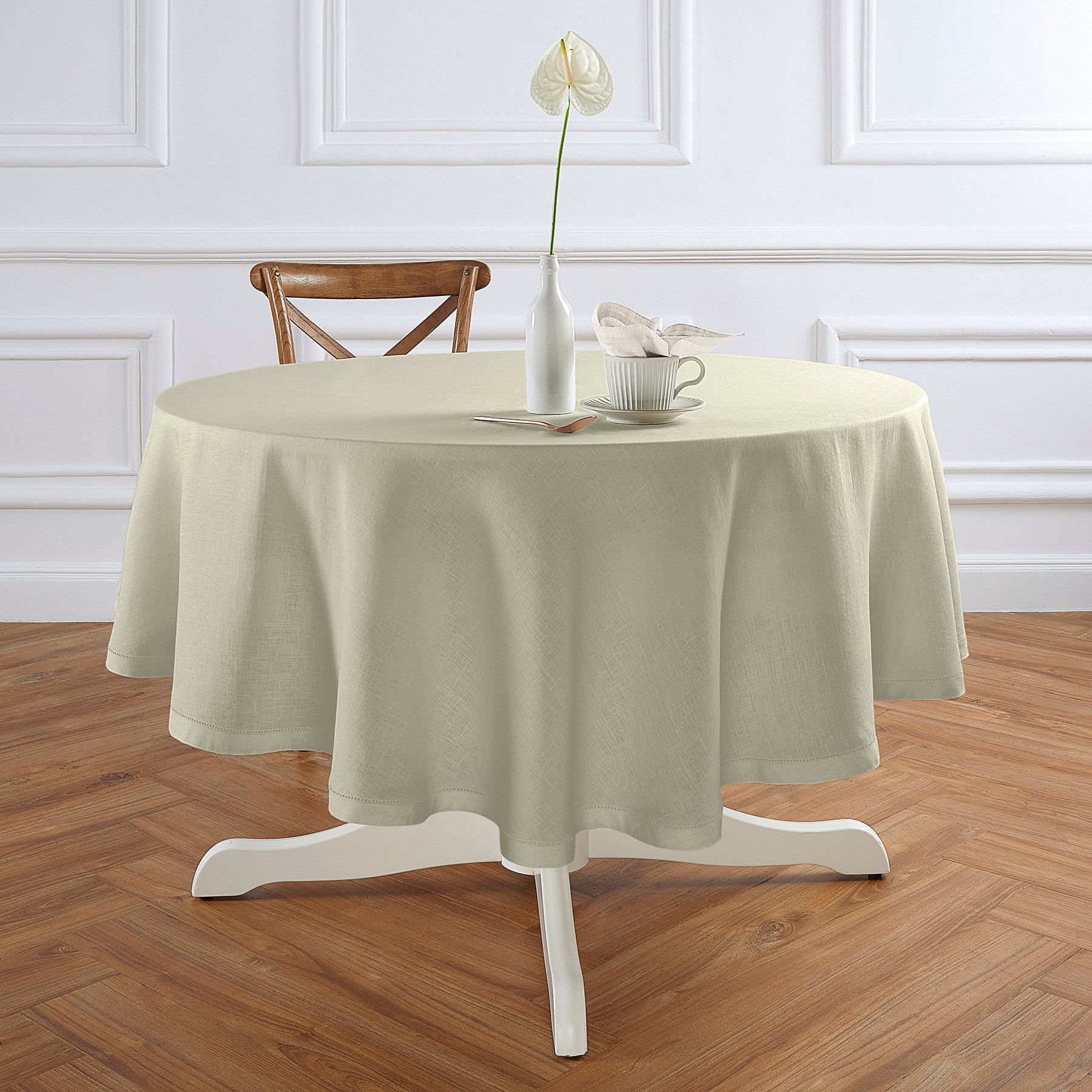 Sonoma Hemstitch Round Tablecloth - 60 Inch White Linen Table Cover for Dining, Parties & Special Events | Elegant & Durable Home Decor