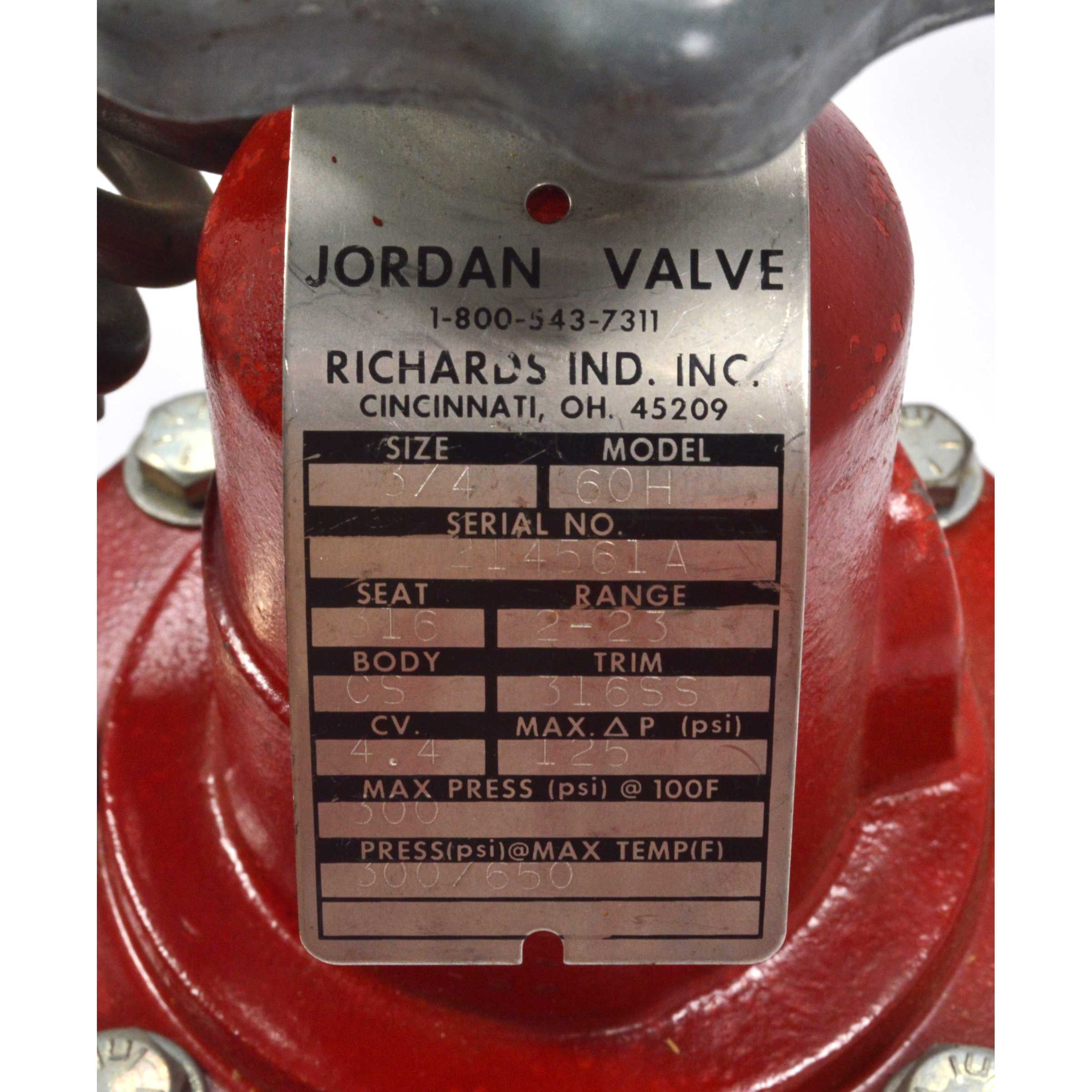 New/Never Used JORDAN VALVE Model MK60H, 3/4 Inch by RICHARDS INDUSTRIES INC with Handwheel - Perfect for Industrial Plumbing, Water Systems & HVAC Applications