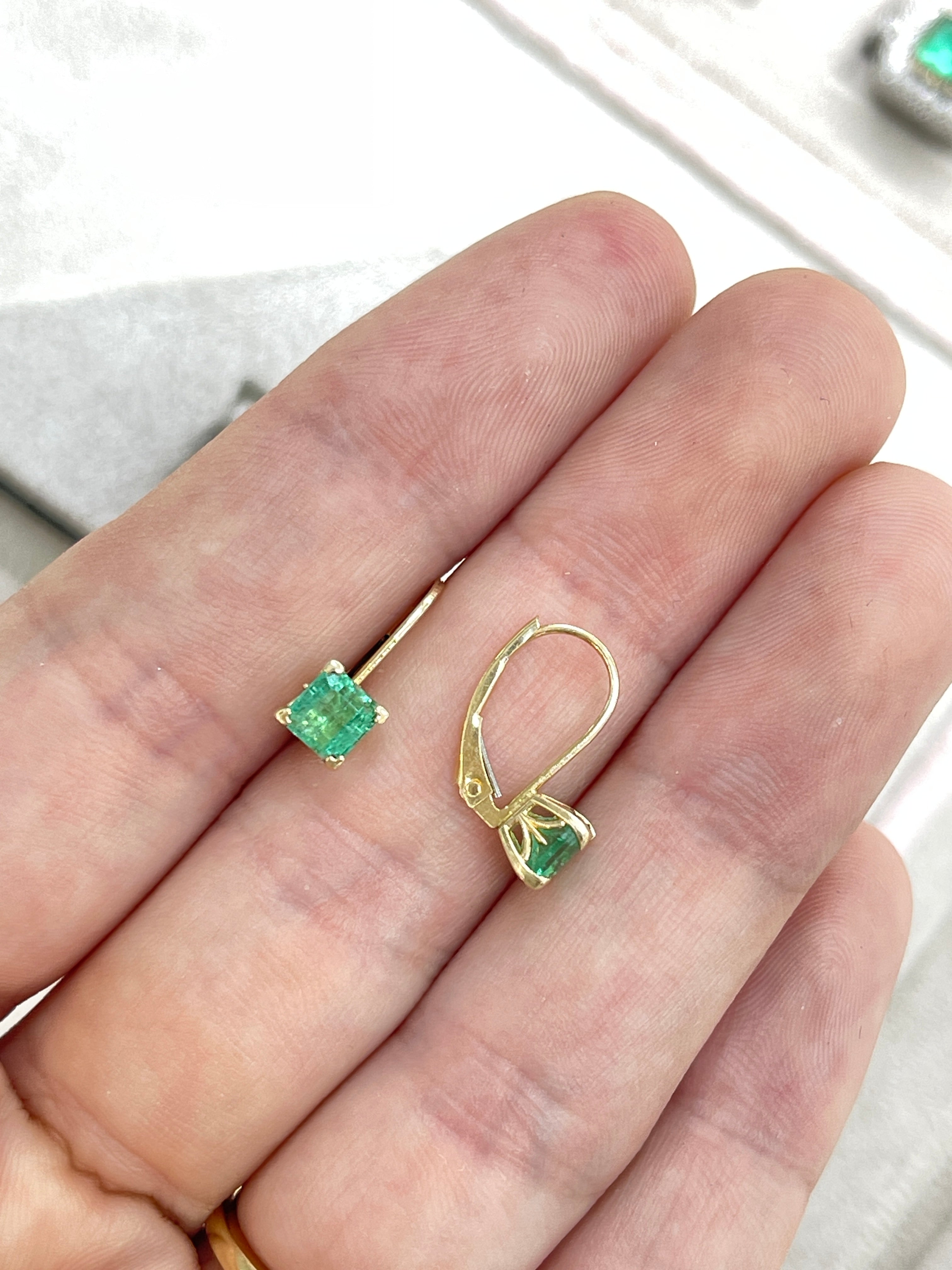 1.44tcw Square Emerald Leverback Fleur De Lis Earrings 14K Gold - Elegant Dangle Earrings for Women, Perfect for Weddings, Parties & Special Occasions