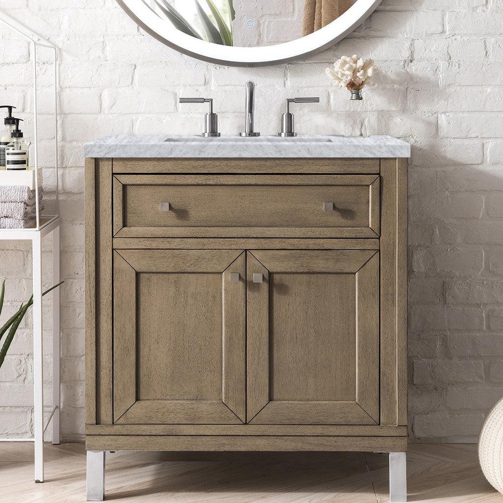 James Martin Vanities Chicago Collection 30-Inch Single Bathroom Vanity in Whitewashed Walnut with Countertop Options - Perfect for Modern Bathroom Renovations & Small Space Solutions
