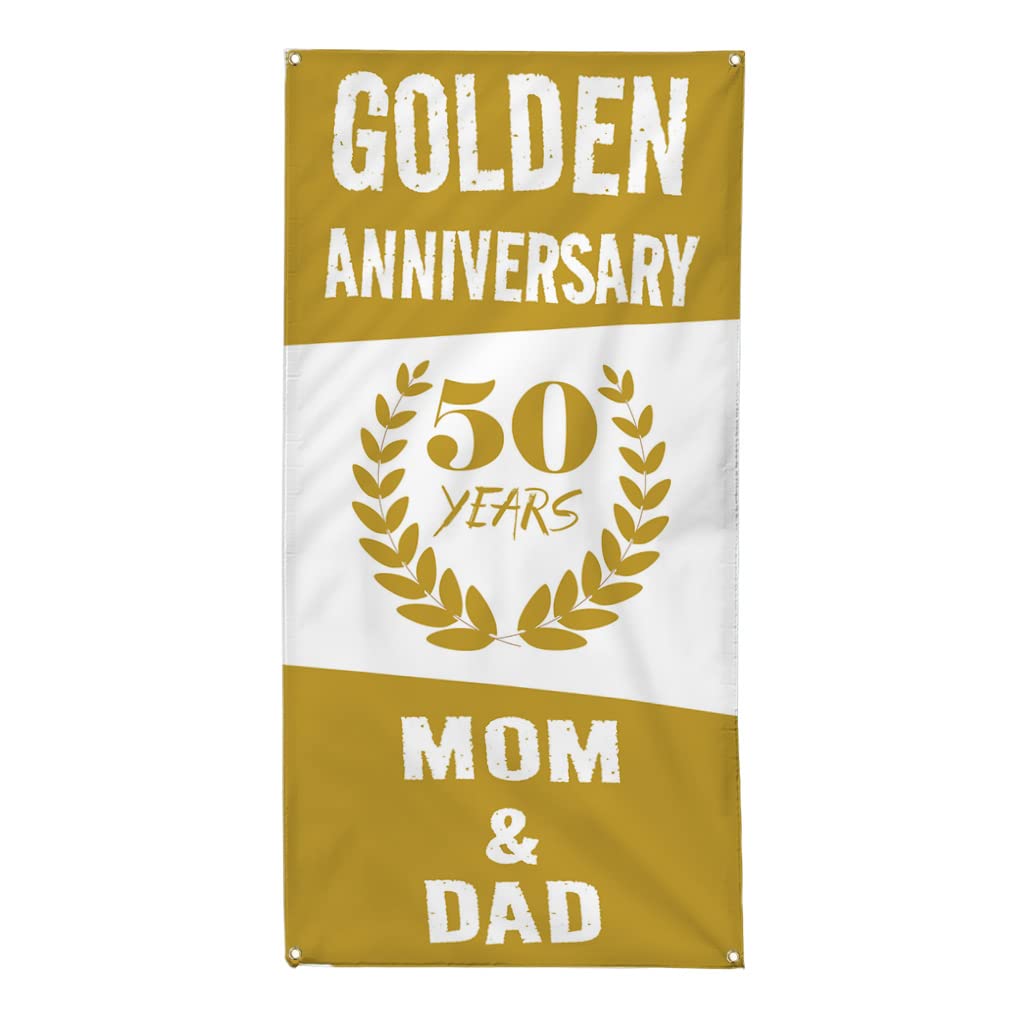 Golden Anniversary Vinyl Banner - Weatherproof Vertical Yard Sign for Mom & Dad - 144x60 Inches with 10 Grommets - Perfect for Outdoor Celebrations, Parties & Home Decor