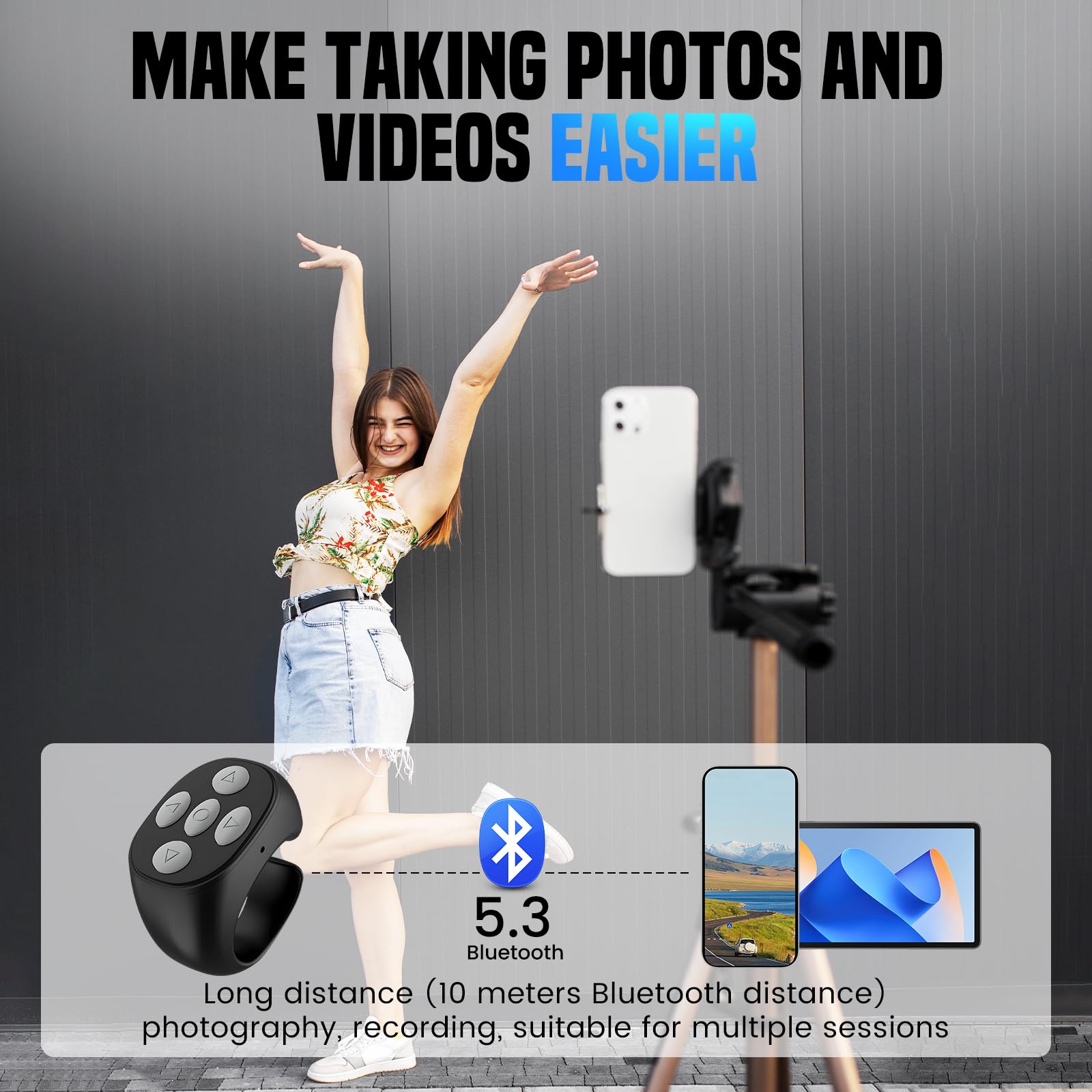 2025 New Wireless Bluetooth Remote Control Ring - Rechargeable Page Turner for Video Scrolling, Camera & Presentations - Black | Perfect for YouTube Creators, Online Teachers & Remote Work