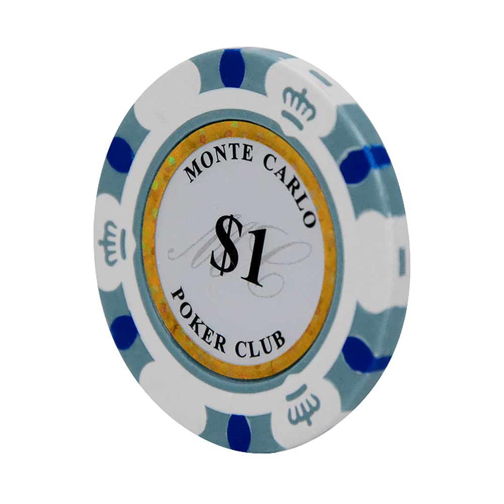 Premium 14 Gram Clay Poker Chips - Monte Carlo Style (Pack of 50) for Casino Nights, Home Poker Games & Poker Tournaments