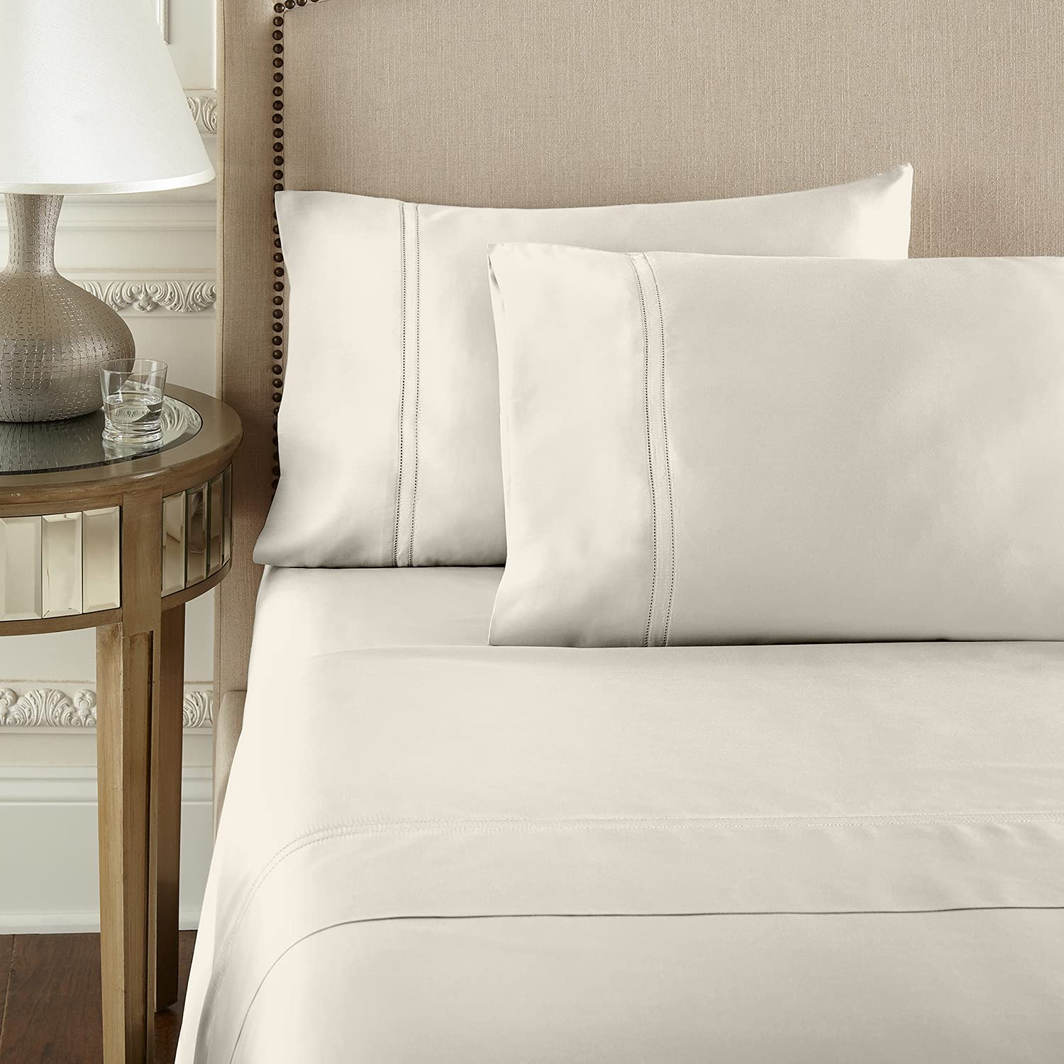 Pure Parima Luxury 100% CEA Certified Egyptian Cotton Sheet Set - Extra-Long Staple, Cool & Breathable Bedding - Ultra Soft Full Size Sheets with Flat Sheet, Fitted Sheet & 2 Pillowcases (Linen) - Perfect for Hot Sleepers & Luxury Bedroom Decor