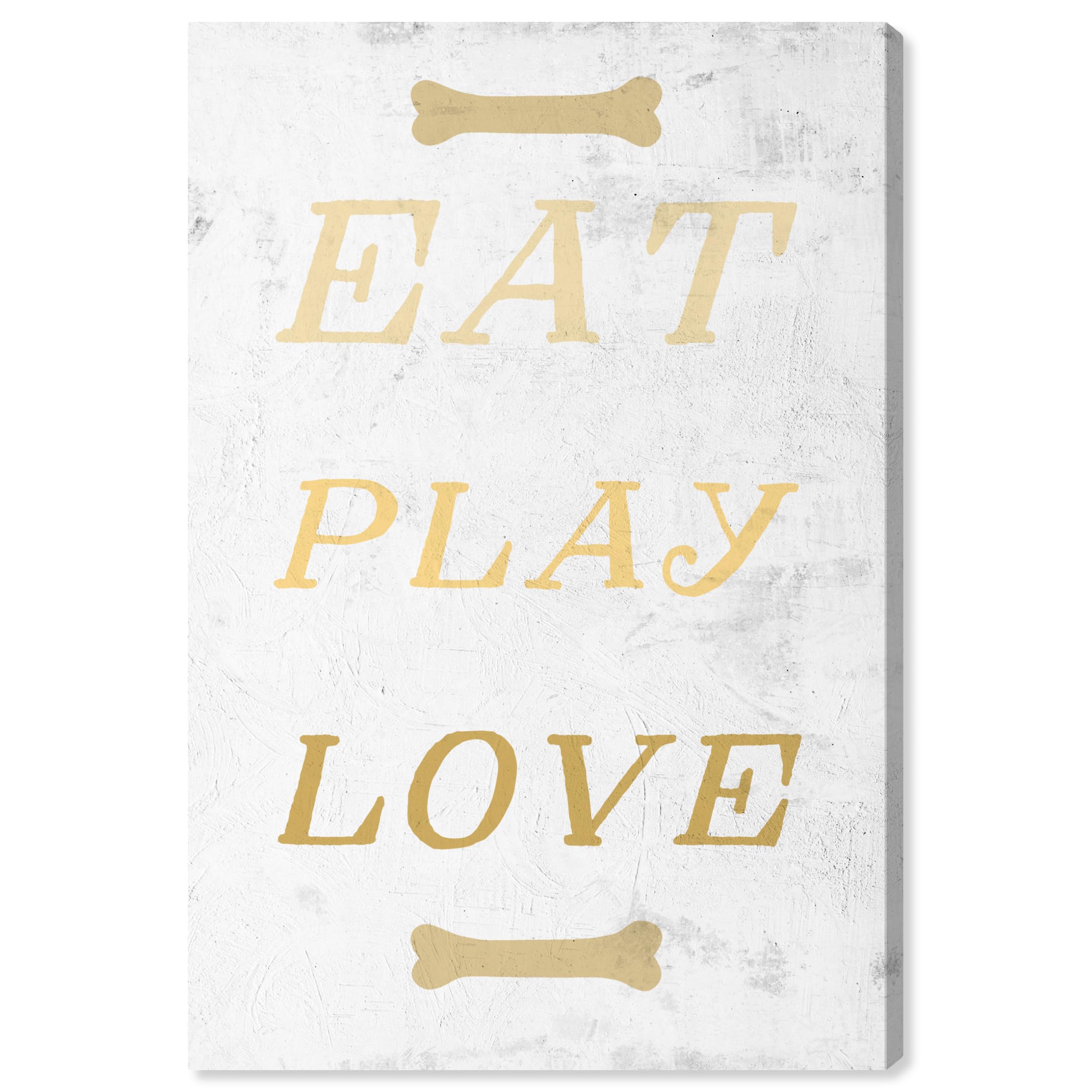 Oliver Gal Artist Co. Animals Wall Art Canvas Print - 'Eat Play Love' Home Decor, 24x36 Inches, Gold & Gray - Perfect for Living Room, Bedroom, Nursery & Office Wall Decor