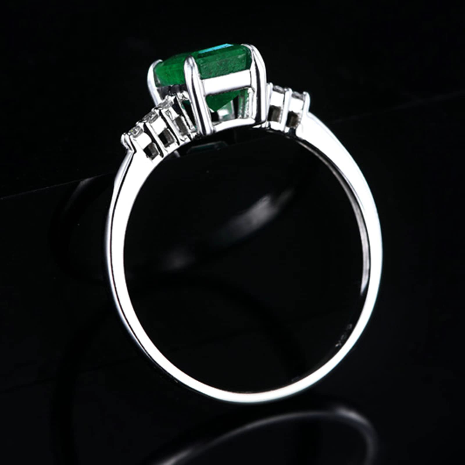 18K White Gold & 925 Sterling Silver Wedding Band for Women - Simple Vintage Moissanite/Zirconia Engagement Ring with Created Emerald | Perfect for Bridal Jewelry, Anniversary Gifts & Everyday Elegance