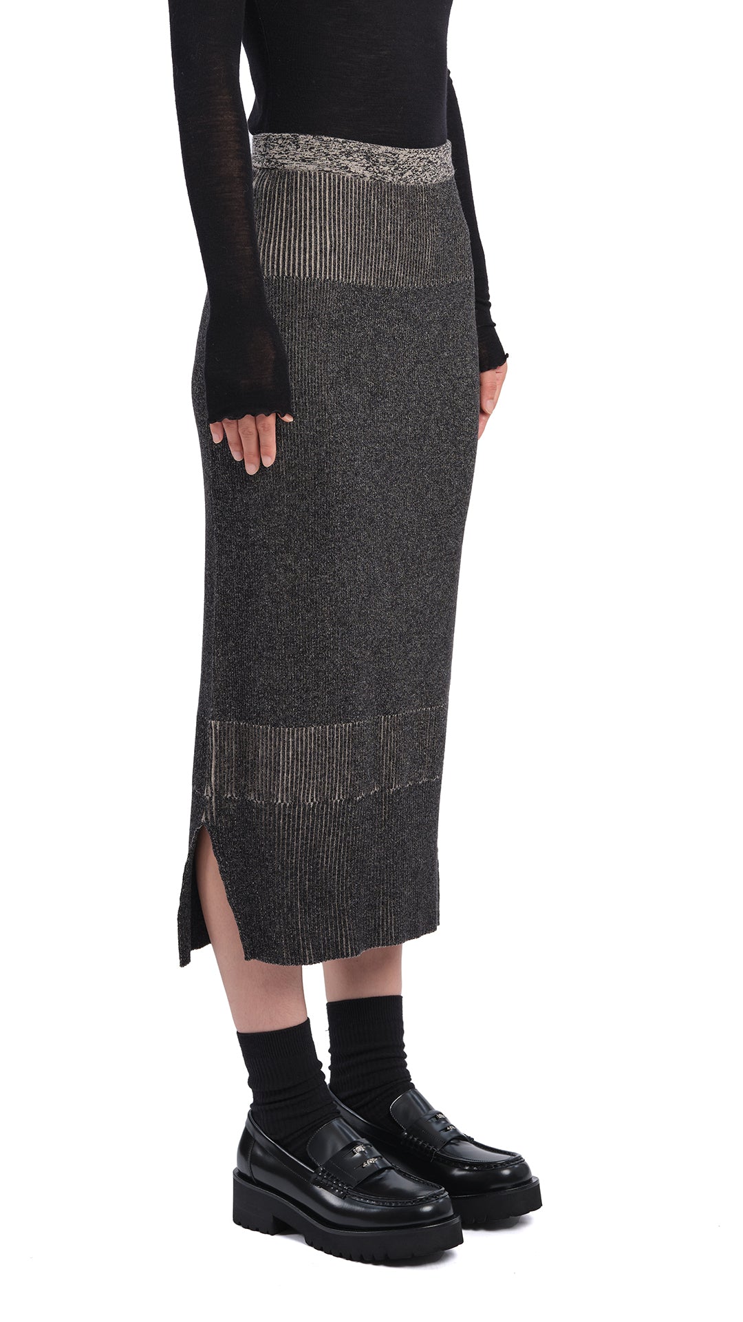 Stylish Knitted Two-Tone Pencil Skirt for Women | Slim Fit Stretch Office Work Dress | Perfect for Business Casual, Date Night & Cocktail Parties