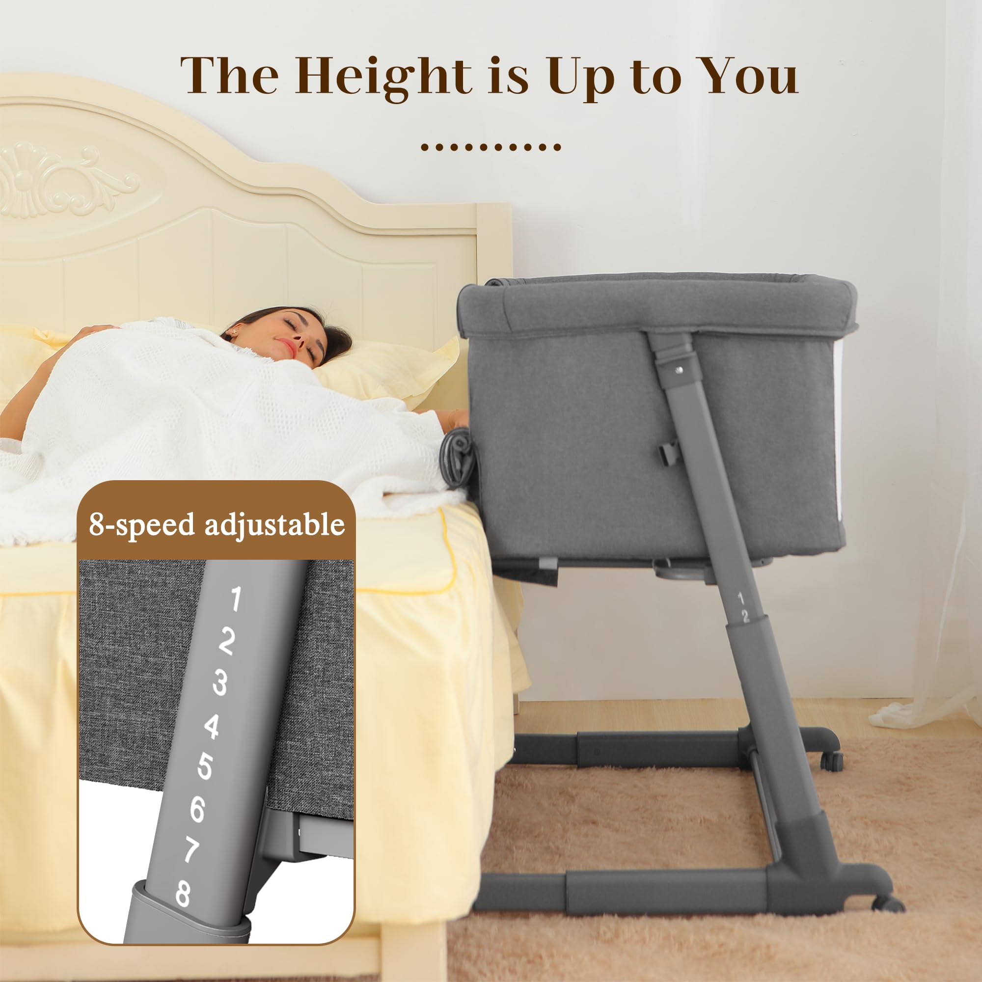 AMKE Baby Bassinet - Breathable Mesh Bedside Sleeper for Newborns | Portable Adjustable Crib for Safe Co-Sleeping | Nursery Essential for Infants 0-6 Months (Dark Gray) | Perfect for Bedroom, Nursery & Travel