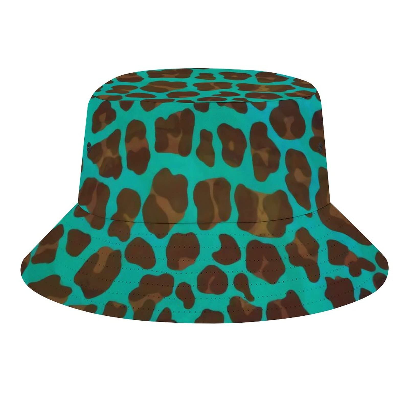 Trendy Leopard Print Bucket Hat for Women & Men - Brown & Teal Sun Hat with Packable Design & Floral Accents | Perfect for Beach, Hiking, Travel & Outdoor Activities