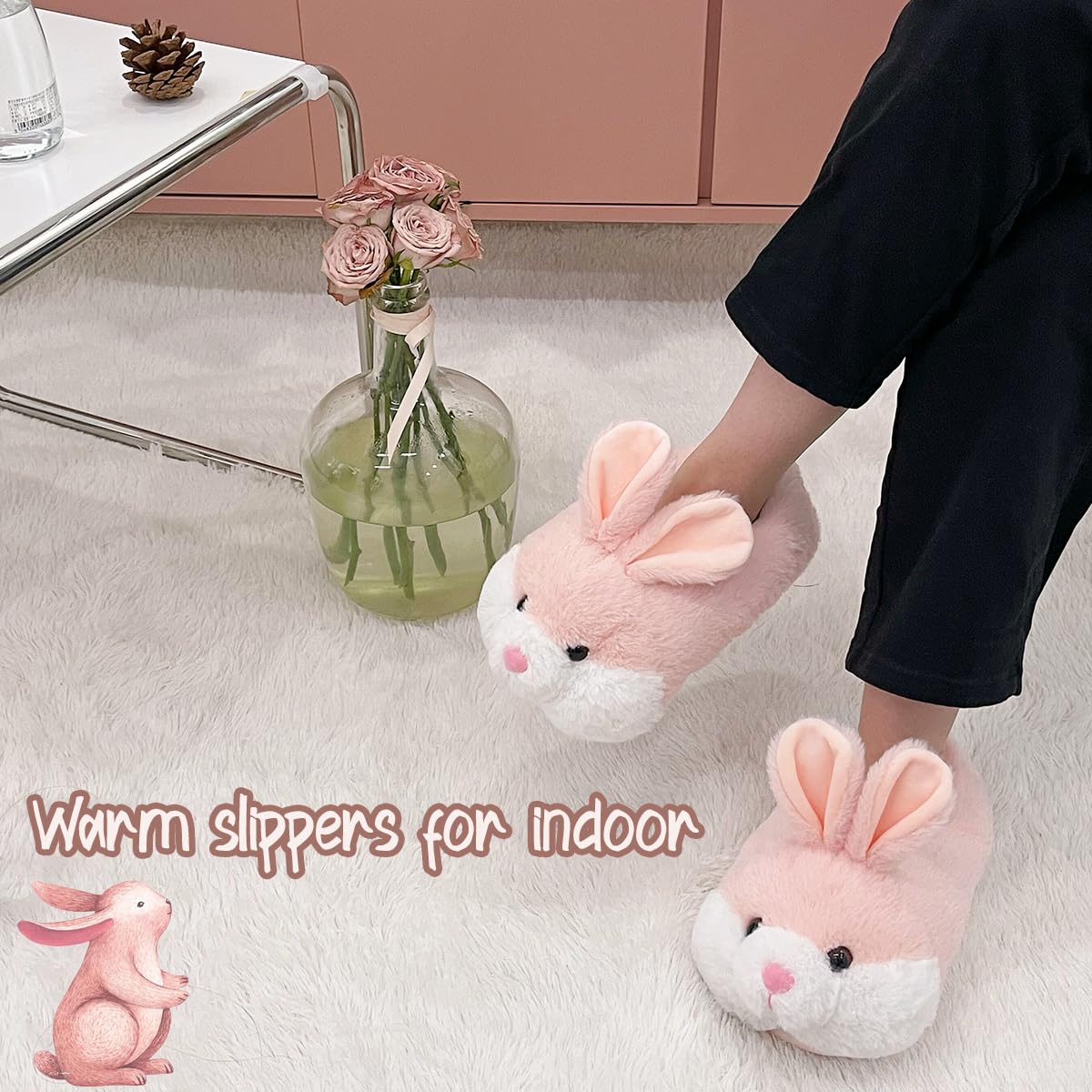 Caramella Bubble Classic Bunny Slippers for Women - Funny Animal Novelty House Shoes for Adults - Cute Plush Rabbit Slippers for Indoor Comfort & Relaxation - Perfect for Home, Lounge & Bedroom Wear