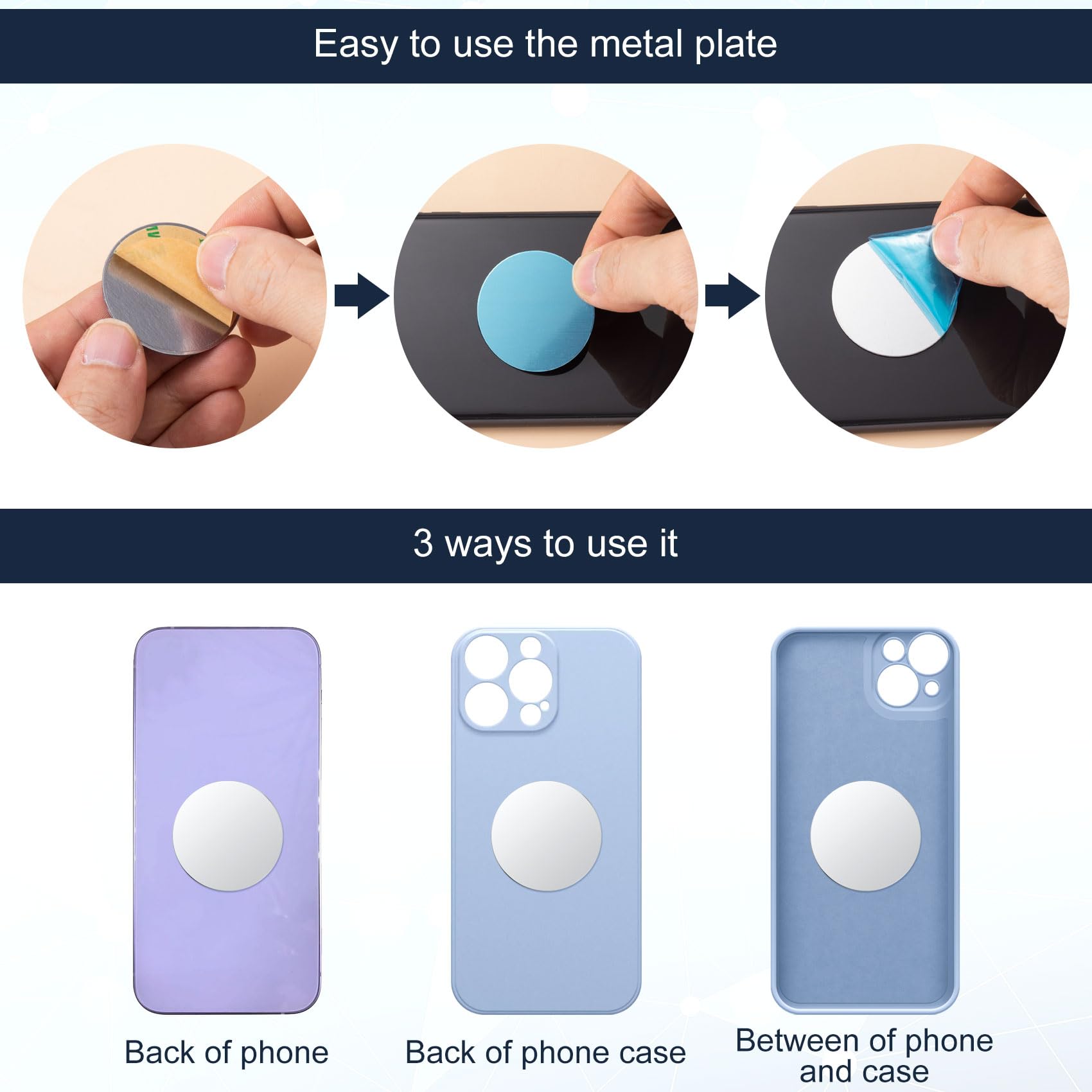 30pcs 40mm Universal Round Metal Phone Disk for Magnetic Car Phone Holder - Self-Adhesive Silver Stickers for Phone Mounting (Perfect for Car Dashboard, Office Desk & Home Use)