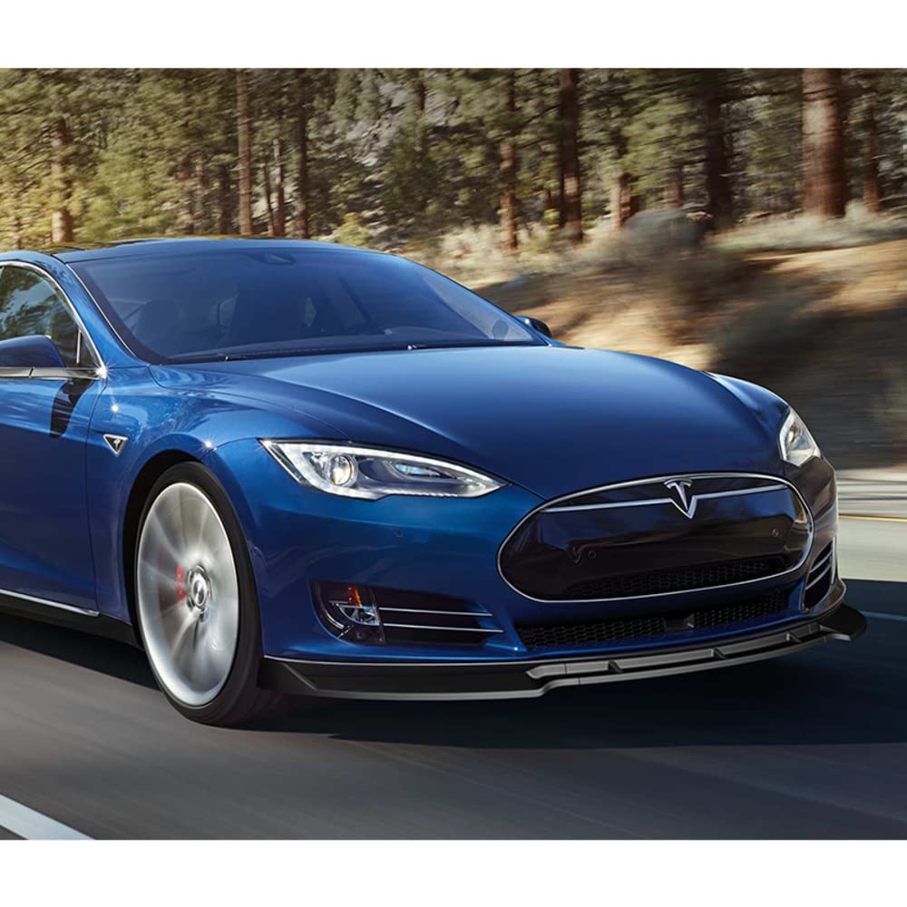 5PCS Front Bumper Lip & Side Skirt Rocker Winglet Canard Diffuser Wing Kit for 2012-2016 Tesla Model S - ABS Matte Black Front Lip Spoiler Air Chin Body Splitter - Enhance Aerodynamics & Sporty Look for Street Racing & Car Shows
