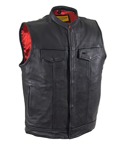 Premium Men's Leather Motorcycle Vest with Concealed Gun Pockets - Biker Jacket for Riding, Motorcycle Clubs & Outdoor Adventures
