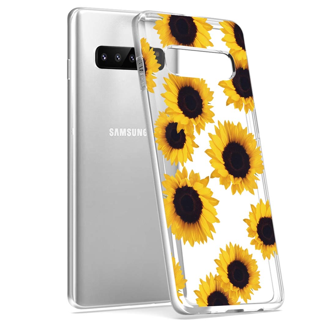 **Samsung Galaxy S10 Case - Clear Shockproof TPU Protective Phone Cover for Women & Girls, Soft Transparent Case for Galaxy S10 6.1 Inch (Sunflower Design) - Perfect for Everyday Use, Work & Travel**