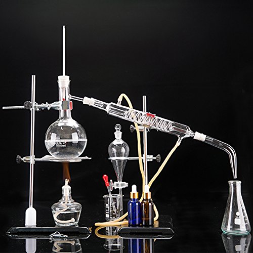 500ml 44pcs Essential Oil Distillation Kit - Glass Labware Extraction Apparatus for Hydrosol, Moonshine & Alcohol | Perfect for Home Distilling, Aromatherapy & DIY Essential Oils