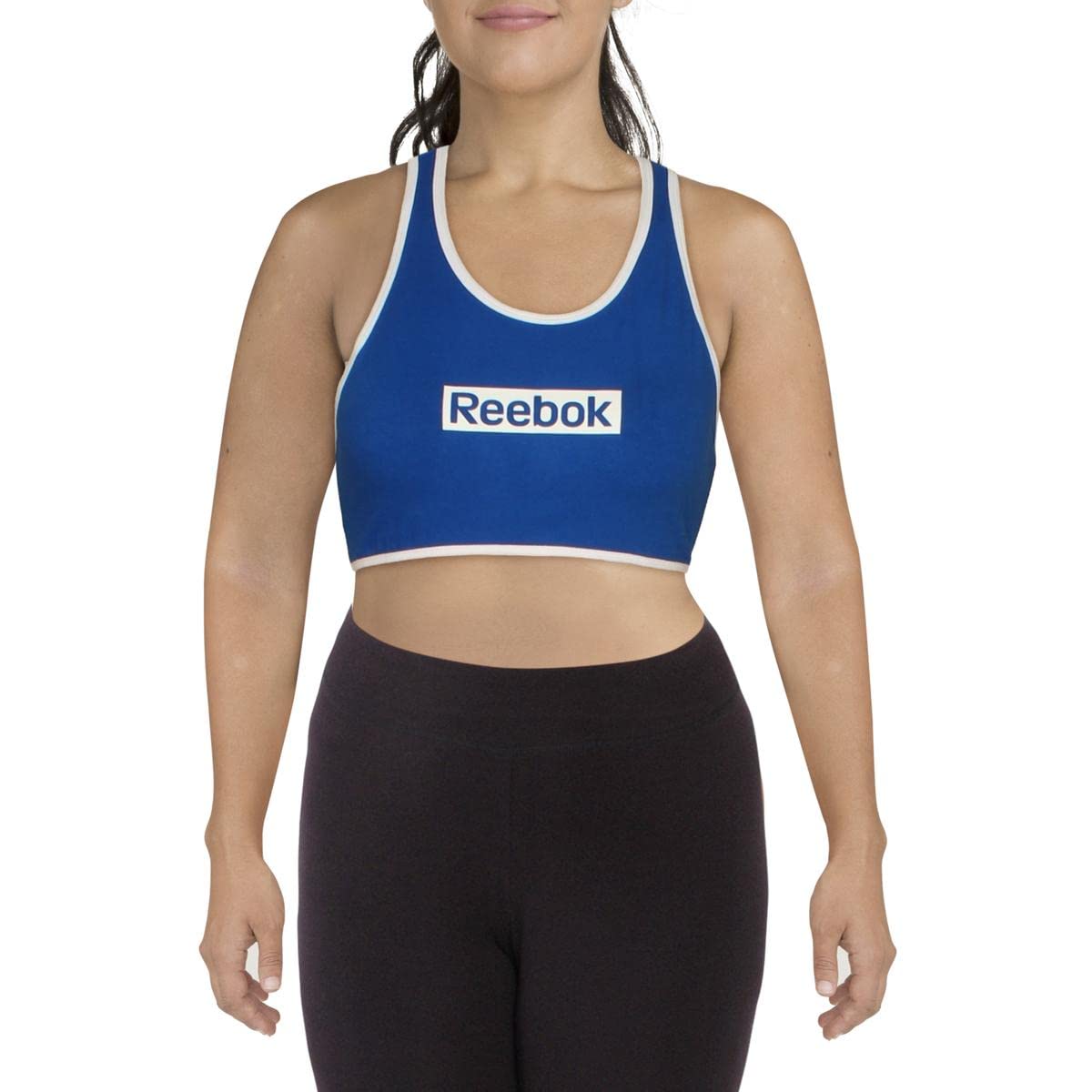Reebok Women's Plus Size Linear Low Impact Sports Bra - Comfortable Workout Bra for Yoga, Running & Gym - Blue 1X