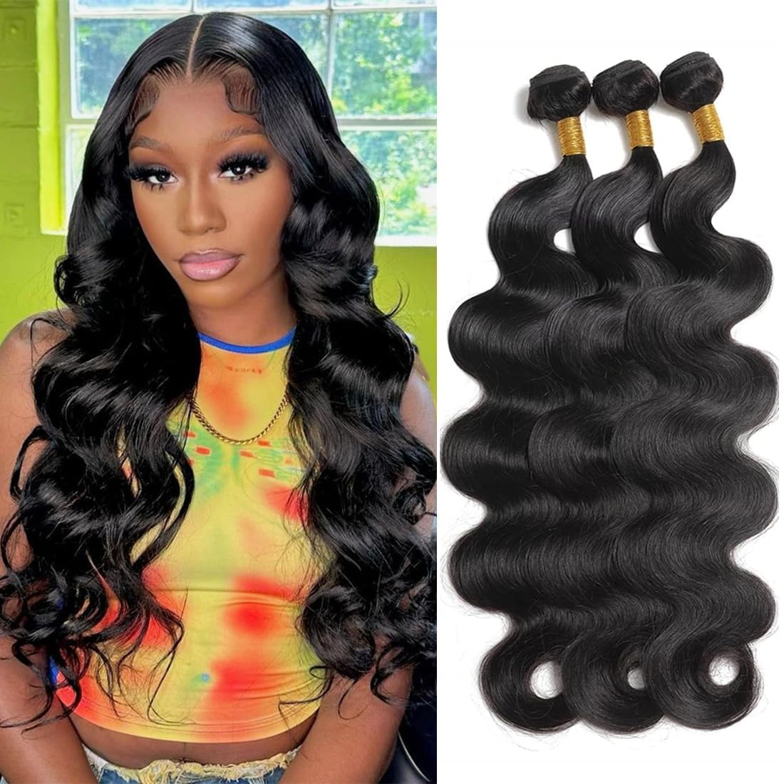 Premium 10A Brazilian Body Wave Human Hair Bundles 3-Pack (18, 20, 22 Inch) - Natural Black Double Weft Hair Extensions for Women | Perfect for Styling, Volume & Length Enhancement
