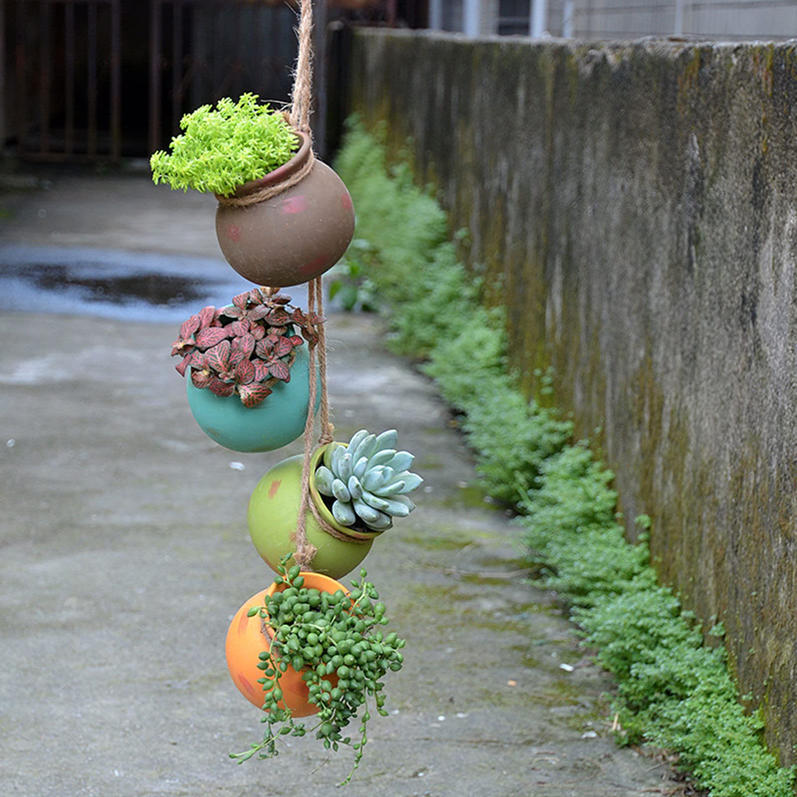 4PCS 4.0 Inch Hanging Ceramic Planters for Succulents & Cactus - Wall or Ceiling Mount Dangling Pots, Pendant Planters with Drainage Hole - Perfect for Indoor Home Decor, Balcony, Garden & Office Spaces