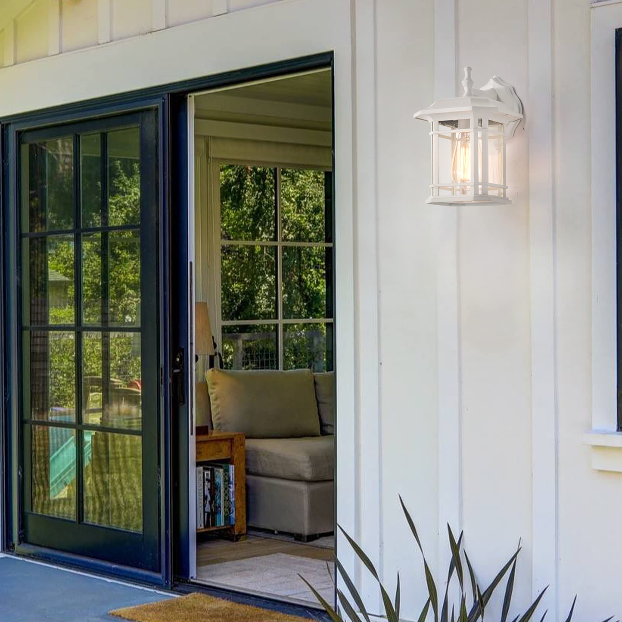 2 Pack Modern Waterproof Outdoor Wall Mount Light Fixtures - White Exterior Wall Lantern with Glass Shade, E26 Base - Perfect for House, Garage, Doorway, Porch, Patio & Garden Lighting