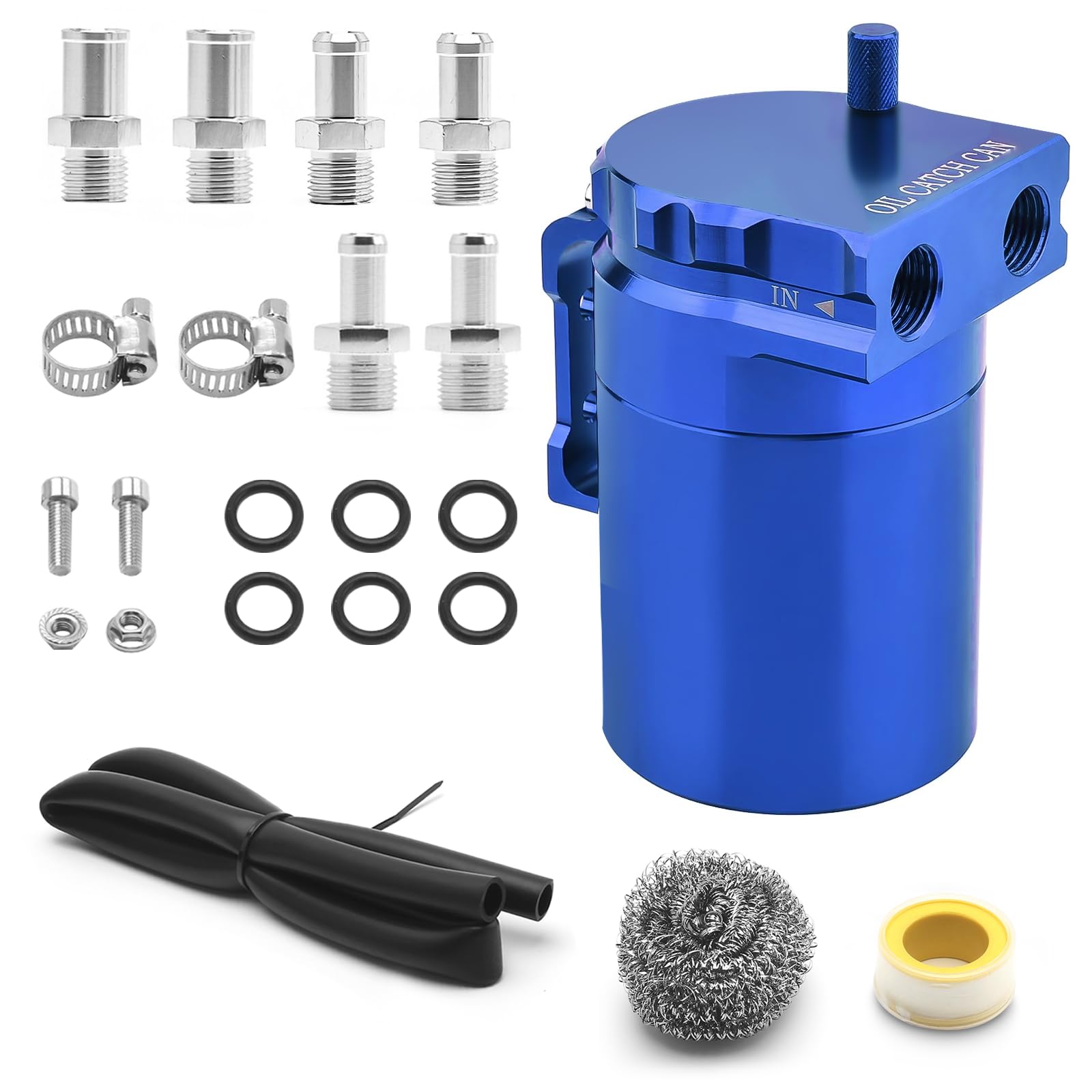 350ml Universal Aluminum Oil Catch Can Kit with Baffled Reservoir - 3/8