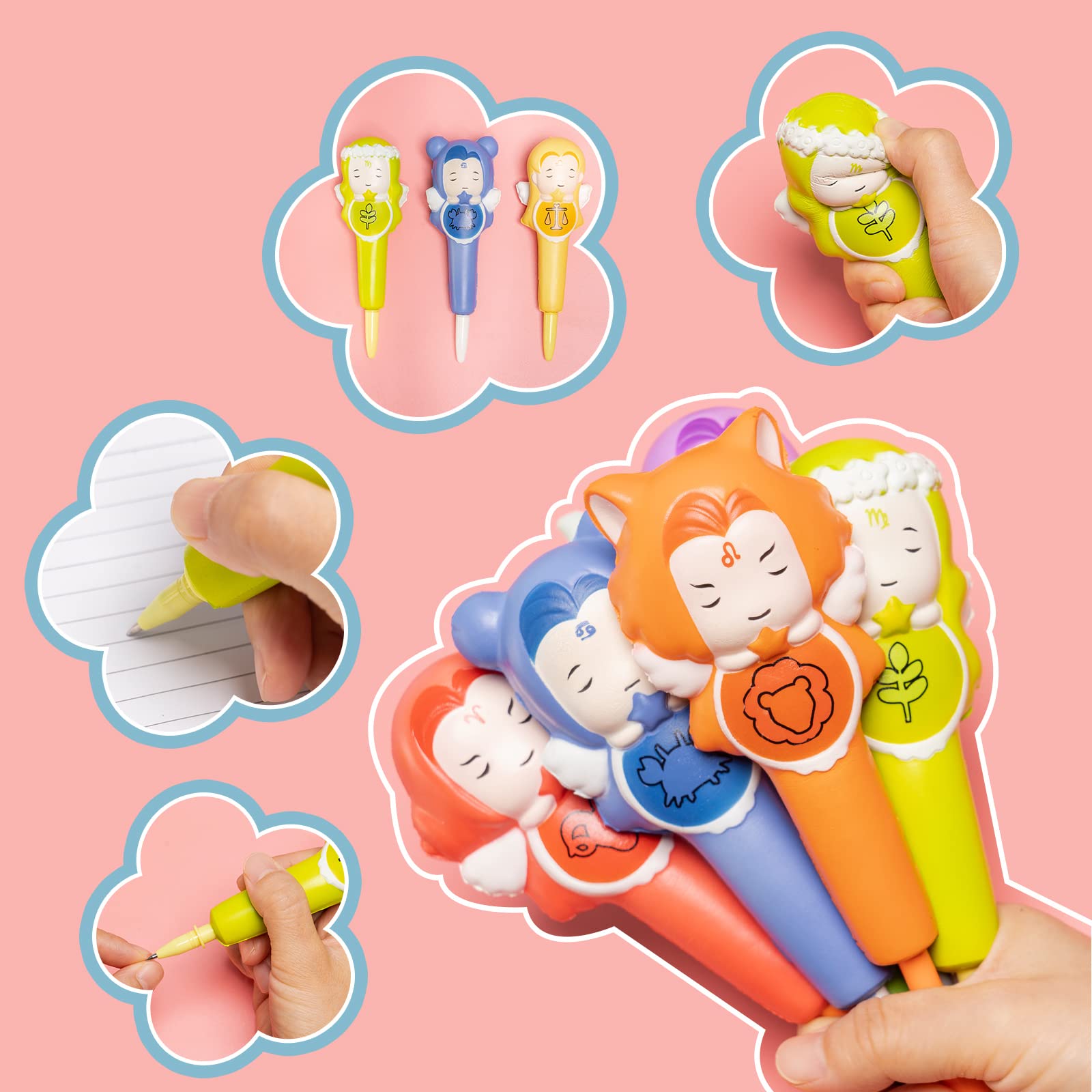 LemoHome Cute Squishy Gel Ink Animal Pens - Kawaii Stationery Set for Students & Kids - Stress Relief Sponge Pens with Replacement Refills (Black) - Perfect for School, Office & Gift Giving