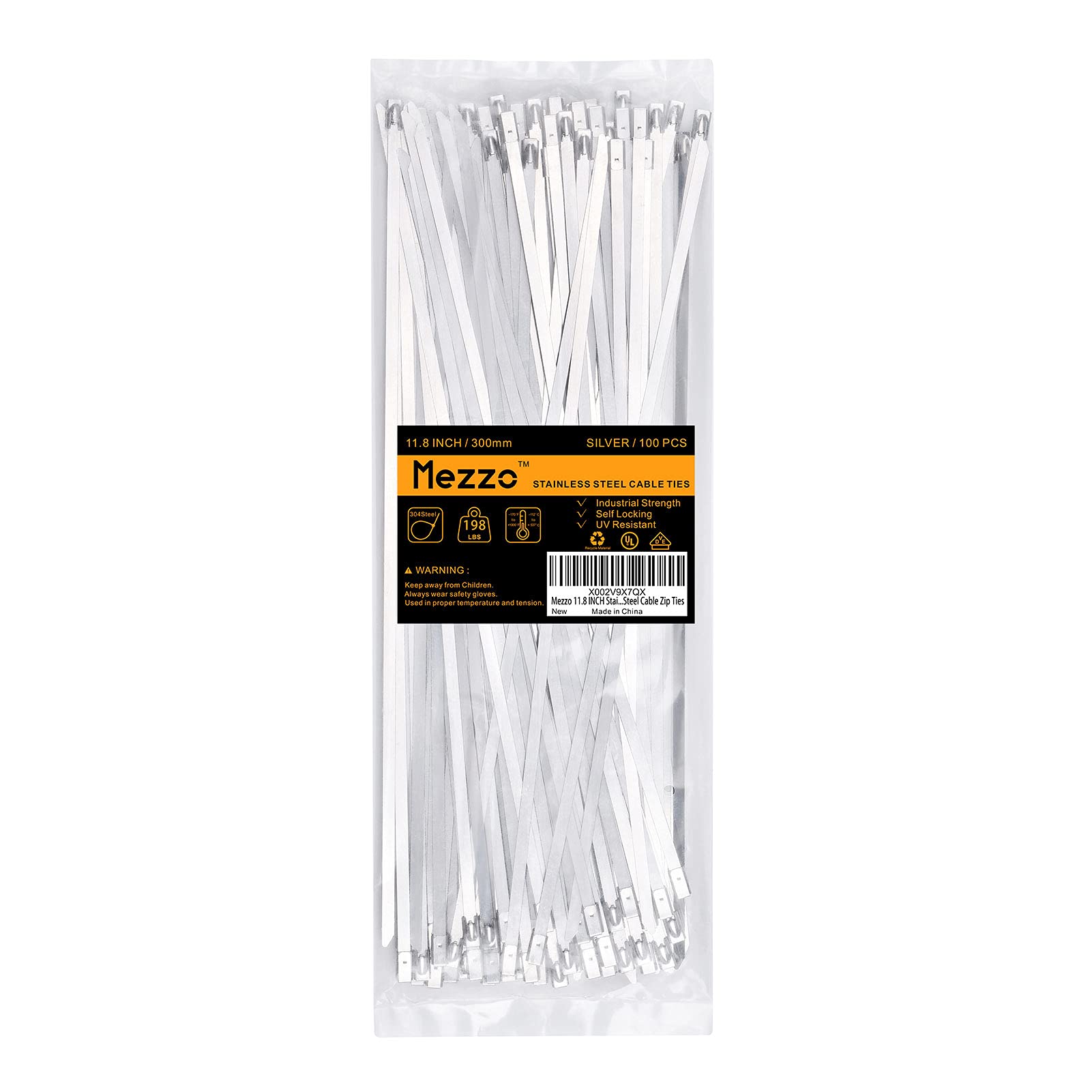 100PCS Heavy Duty Stainless Steel Cable Zip Ties - 11.8 Inch Metal Wire Ties with 198LBS Tensile Strength | Self-Locking Multi-Purpose Wrap Ties for Indoor & Outdoor Use | Perfect for Organizing Cables, Securing Plants & DIY Projects
