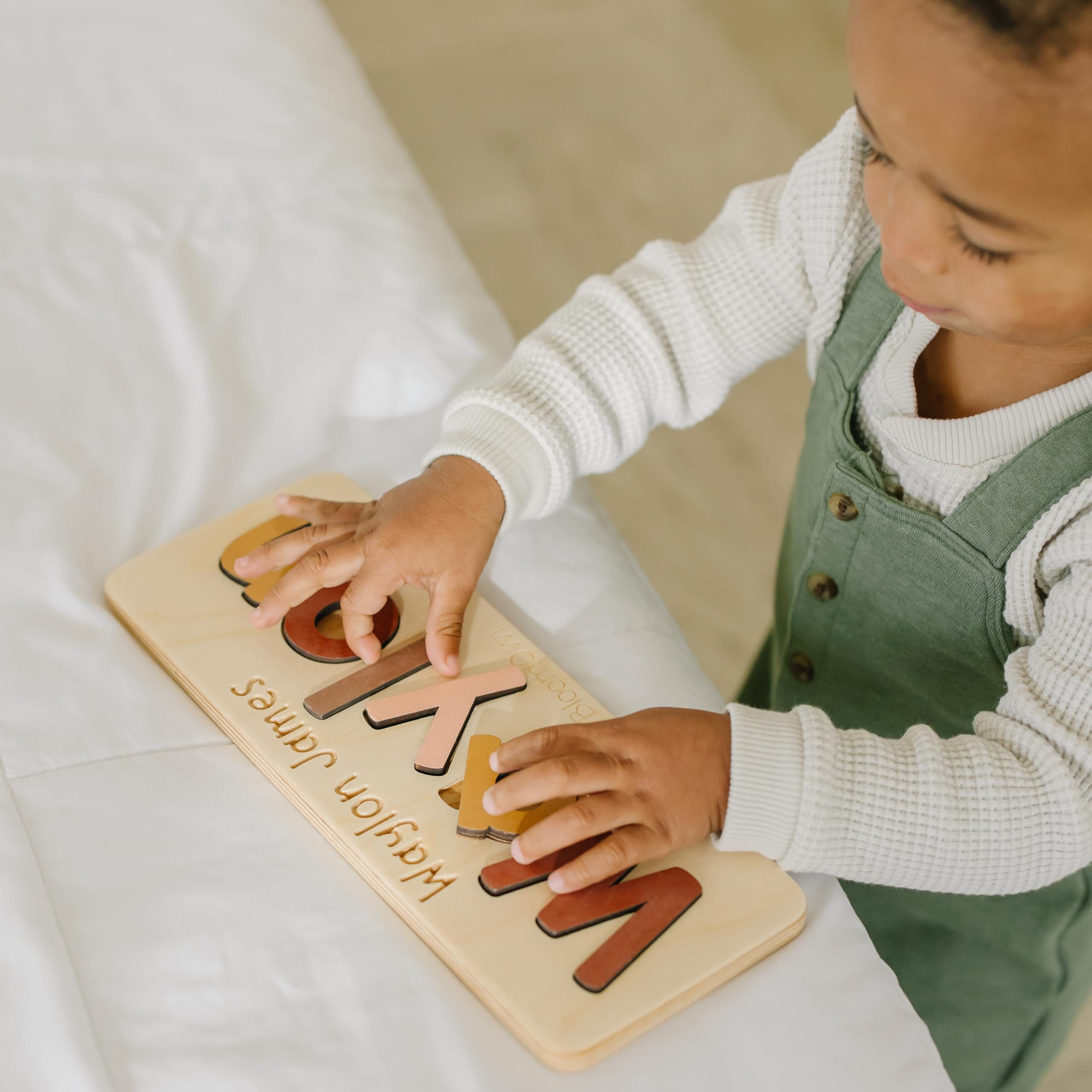 Personalized Wooden Name Puzzle for Kids - Custom Baby Gift for Boys & Girls | Handmade in USA by Bloom Owl | Montessori Learning Toy for Toddlers 1-3 | Perfect for Easter, First Birthday & Nursery Decor