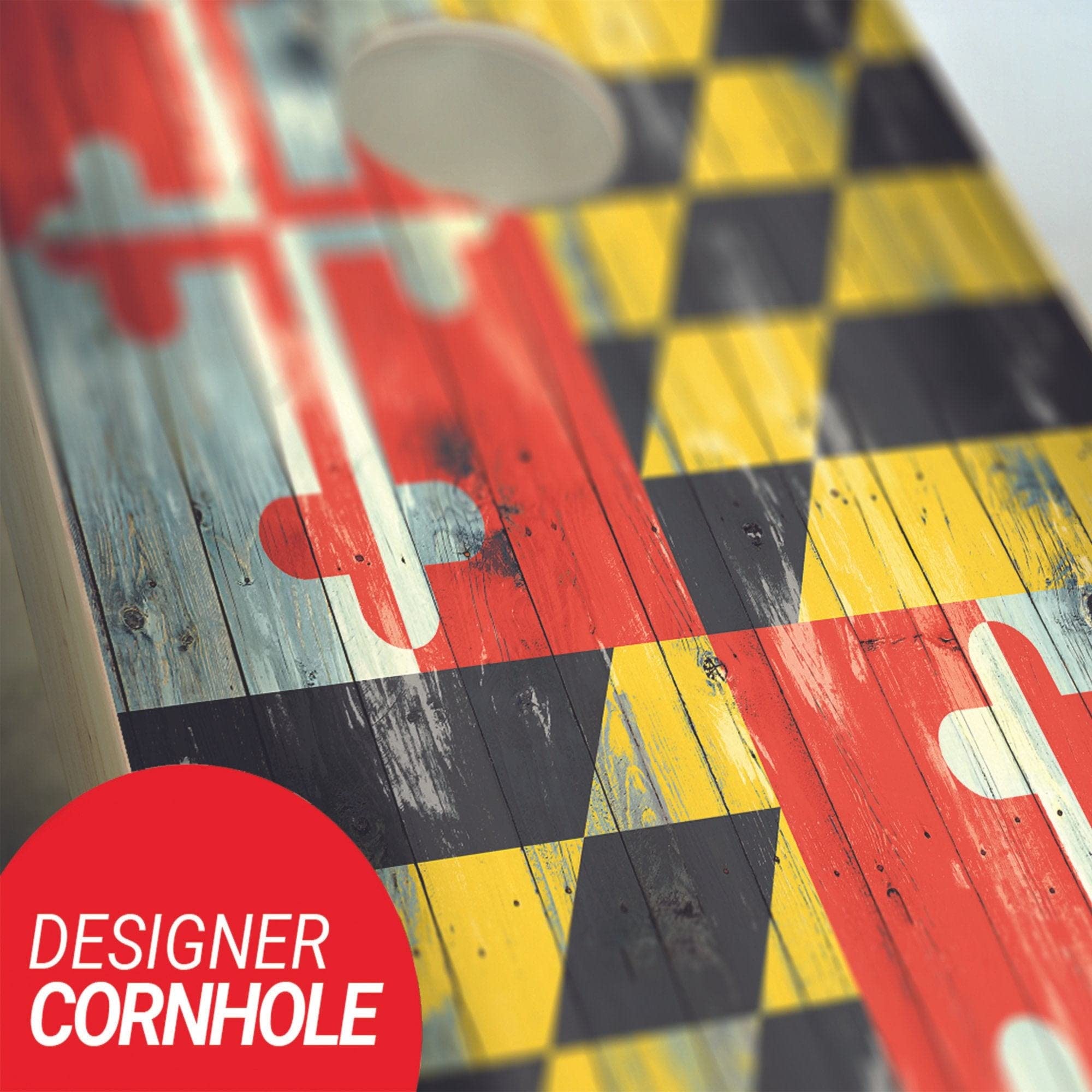 Skip's Garage Maryland Distressed State Flag Cornhole Board Set - Regulation Size Cornhole Game with Boards, Optional LED Lights & Carrying Cases - Perfect for Backyard Parties, Tailgating & Outdoor Events