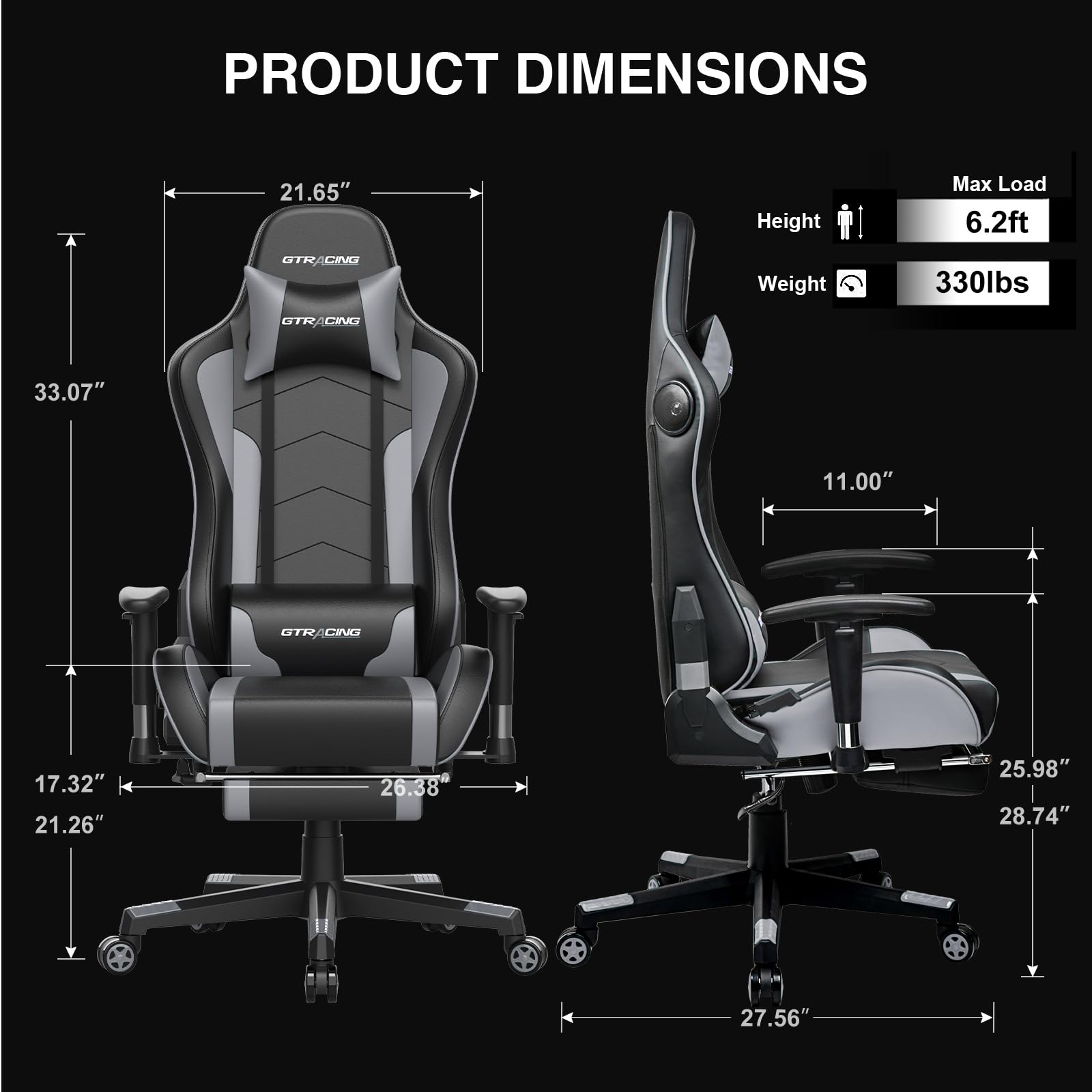 GTRACING Ergonomic Gaming Chair with Bluetooth Speakers, Footrest & Lumbar Support - Heavy Duty Video Game & Office Desk Chair for PC, Console Gaming & Home Office Use