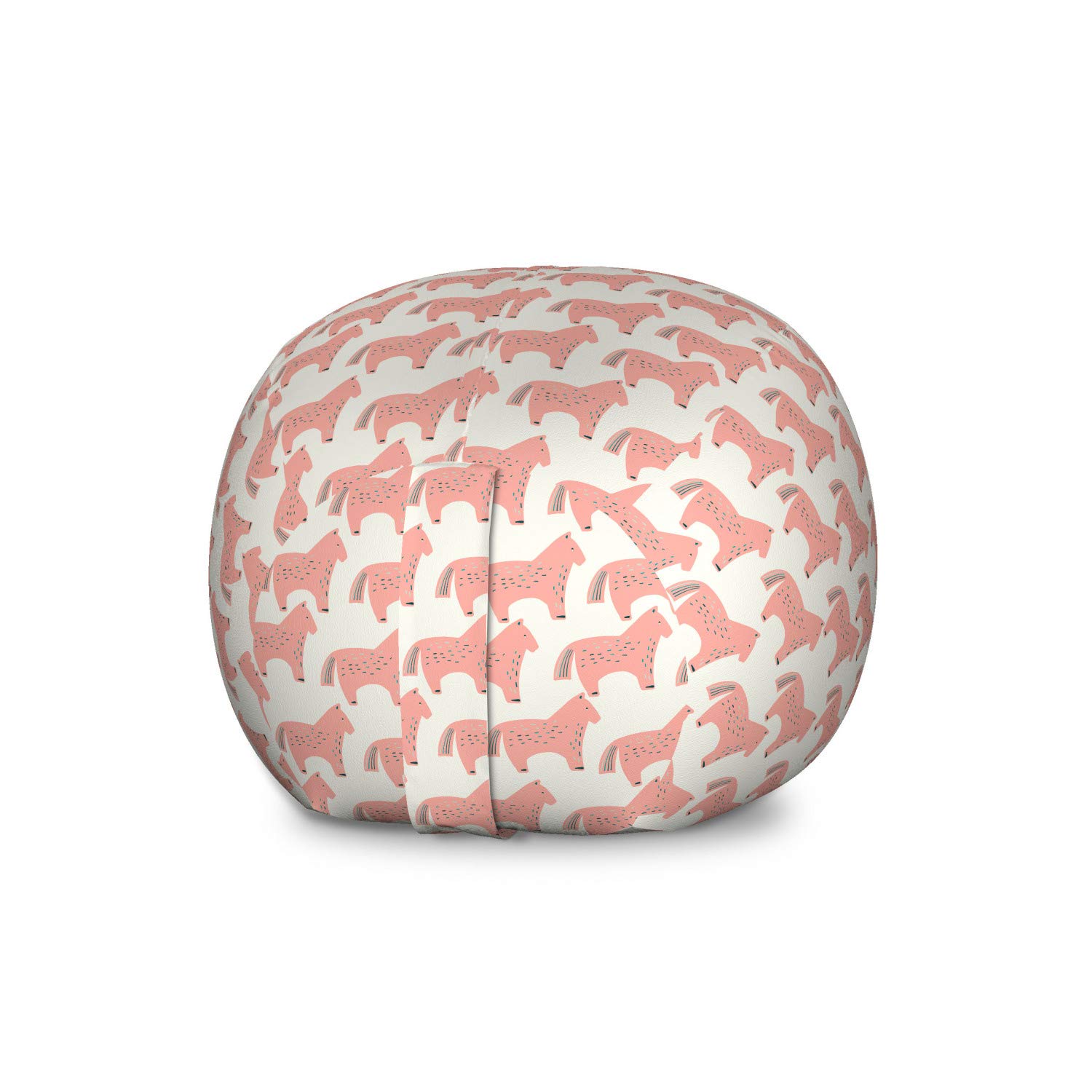 Ambesonne Large Washable Stuffed Animal Storage Bag Chair - Horse with Colorful Dashes Themed Illustration, Coral & Cream - Perfect for Kids' Room Organization & Playroom Decor