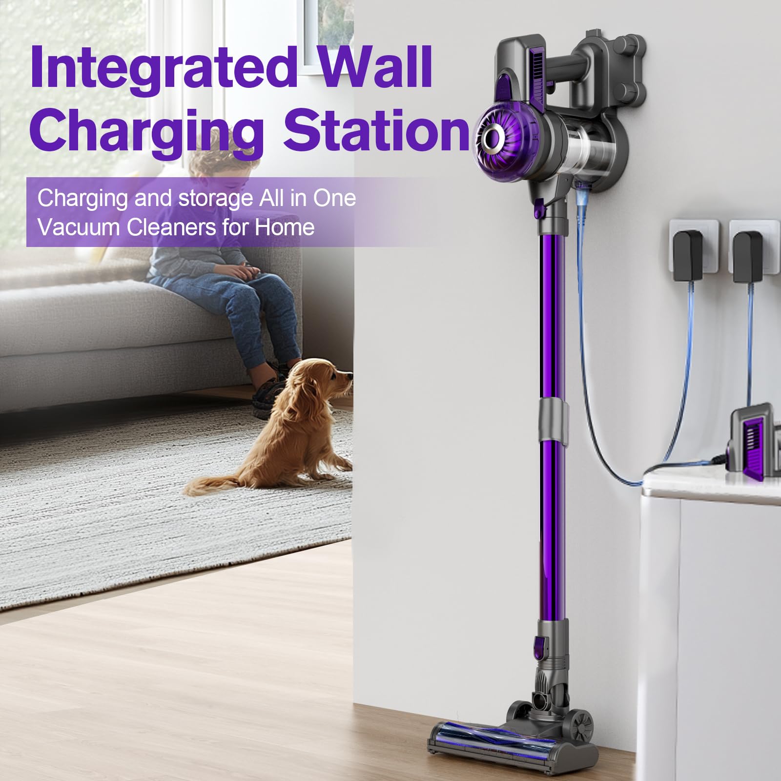 **Powerful Cordless Vacuum Cleaner - 38KPA 400W Rechargeable Stick & Handheld Vacuum for Pet Hair, Hardwood Floors & Home Cleaning - Lightweight, Self-Standing, Purple (S1) - Perfect for Quick Cleanups & Deep Cleaning**
