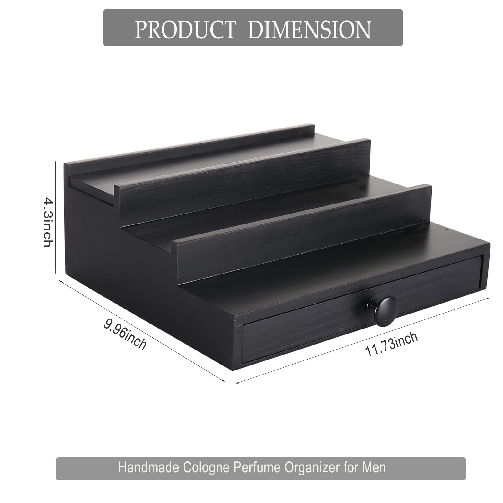 3-Tier Wooden Cologne Organizer for Men with Drawer - Perfume Display Stand for Dresser & Vanity