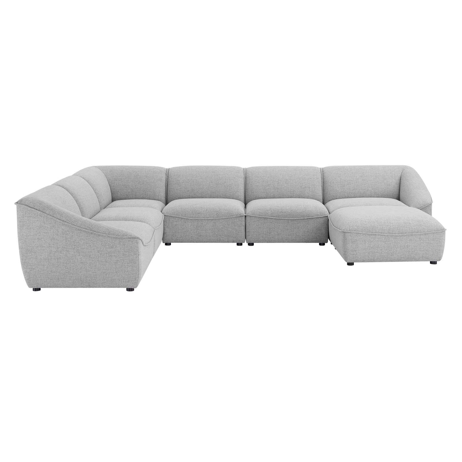 Modway Comprise 7-Piece Fabric Upholstered Sectional Sofa Set in Light Gray - Modern Living Room Furniture for Small Spaces & Family Gatherings
