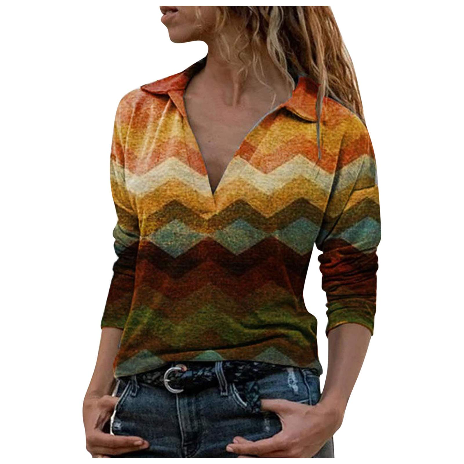 Posijego Women's Long Sleeve V-Neck Graphic Sweatshirt - Cozy Winter & Fall Casual Pullover - 2022 Fashion B9 - Perfect for Layering, Weekend Outings & Coffee Dates