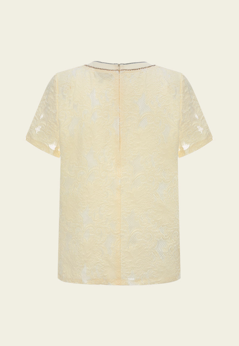Lurex Jacquard Ribbed T-Shirt for Women - Stylish Casual Top for Everyday Wear, Date Night & Office Outfits