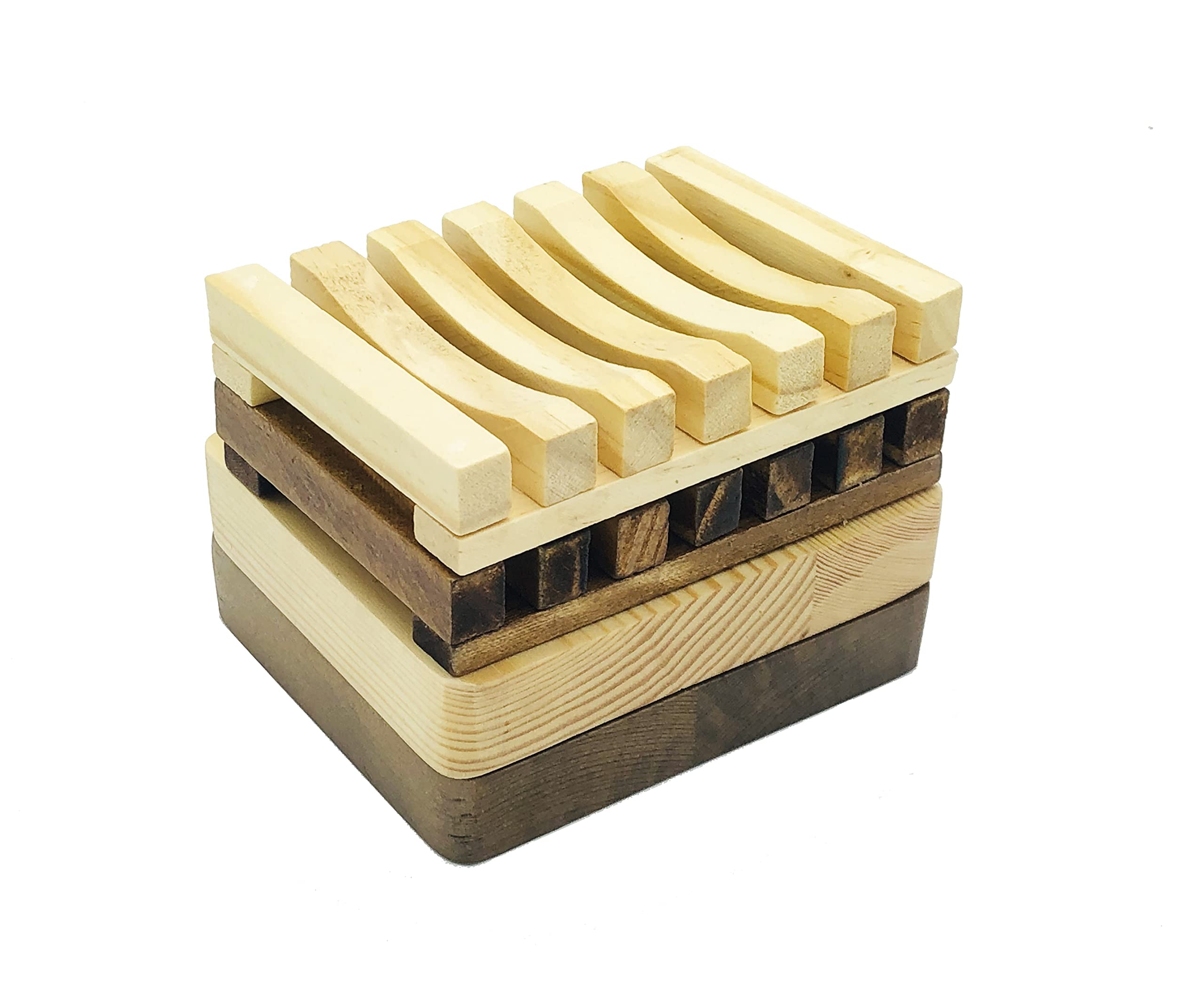 4 Pack Wooden Soap Dishes & 4 Pack Soap Exfoliating Bags - Handmade Self-Draining Soap Holders for Bathroom, Shower, Kitchen | Natural Bamboo Soap Saver with Drainage Holes | Perfect for Spa, Travel & Eco-Friendly Home Use
