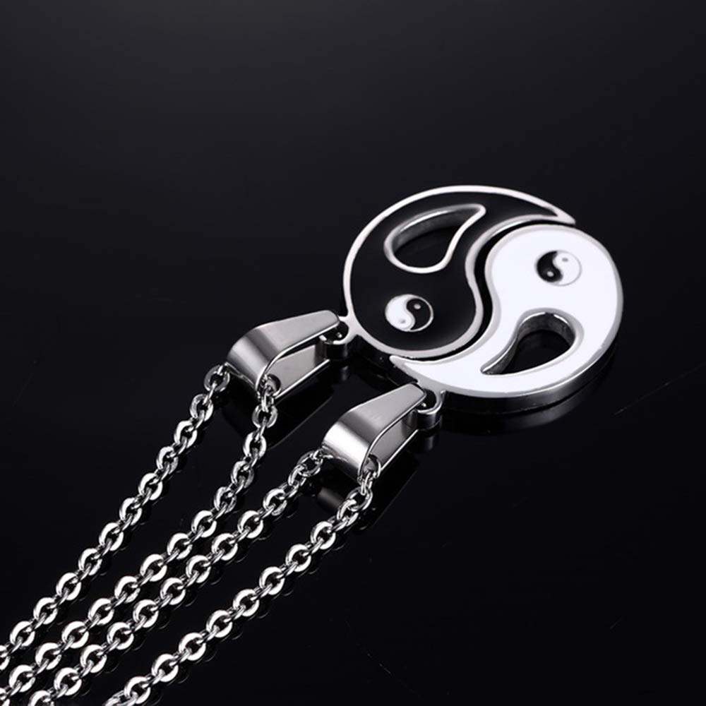 Yin Yang BFF Couples Pendant Necklace Set - 2 Piece Matching Puzzle Necklaces for Women, Men, Boys & Girls - Stainless Steel 19.6