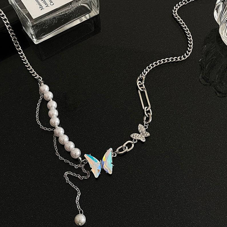 Chunky Pearl Bead Butterfly Half Chain Tassel Necklace for Women | Elegant Boho Jewelry Gift | Perfect for Parties, Weddings & Date Nights | HN2348