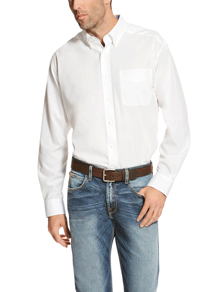 Ariat Men's Wrinkle-Free Solid White Dress Shirt 10020331 - Perfect for Office, Business Casual & Formal Occasions