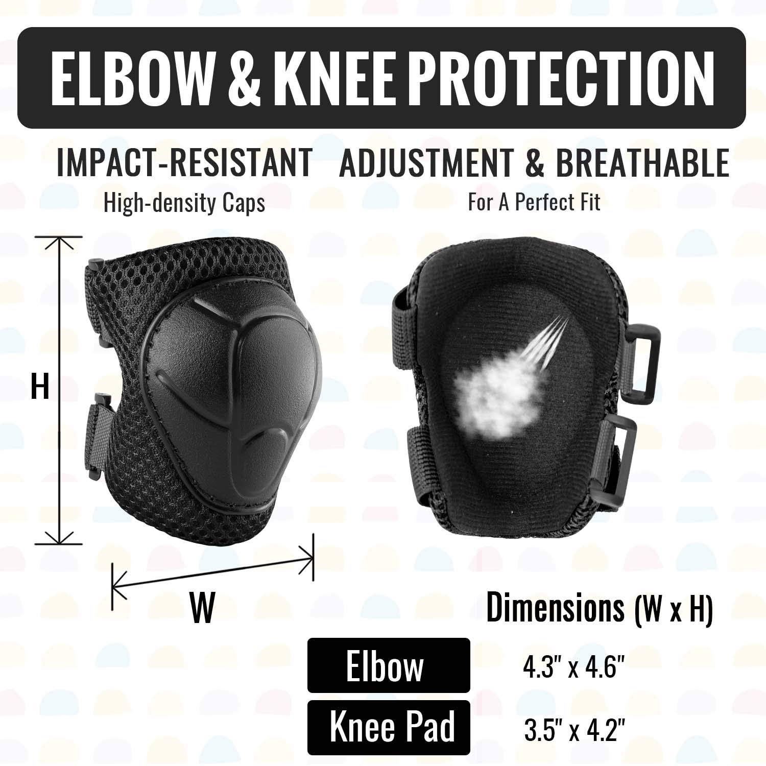 NHH Kids Knee Pads Set - 6-in-1 Protective Gear for Boys & Girls Ages 3-8 | Knee, Elbow & Wrist Guards | Small Size Charcoal Black | Perfect for Skateboarding, Roller Skating & Cycling Safety