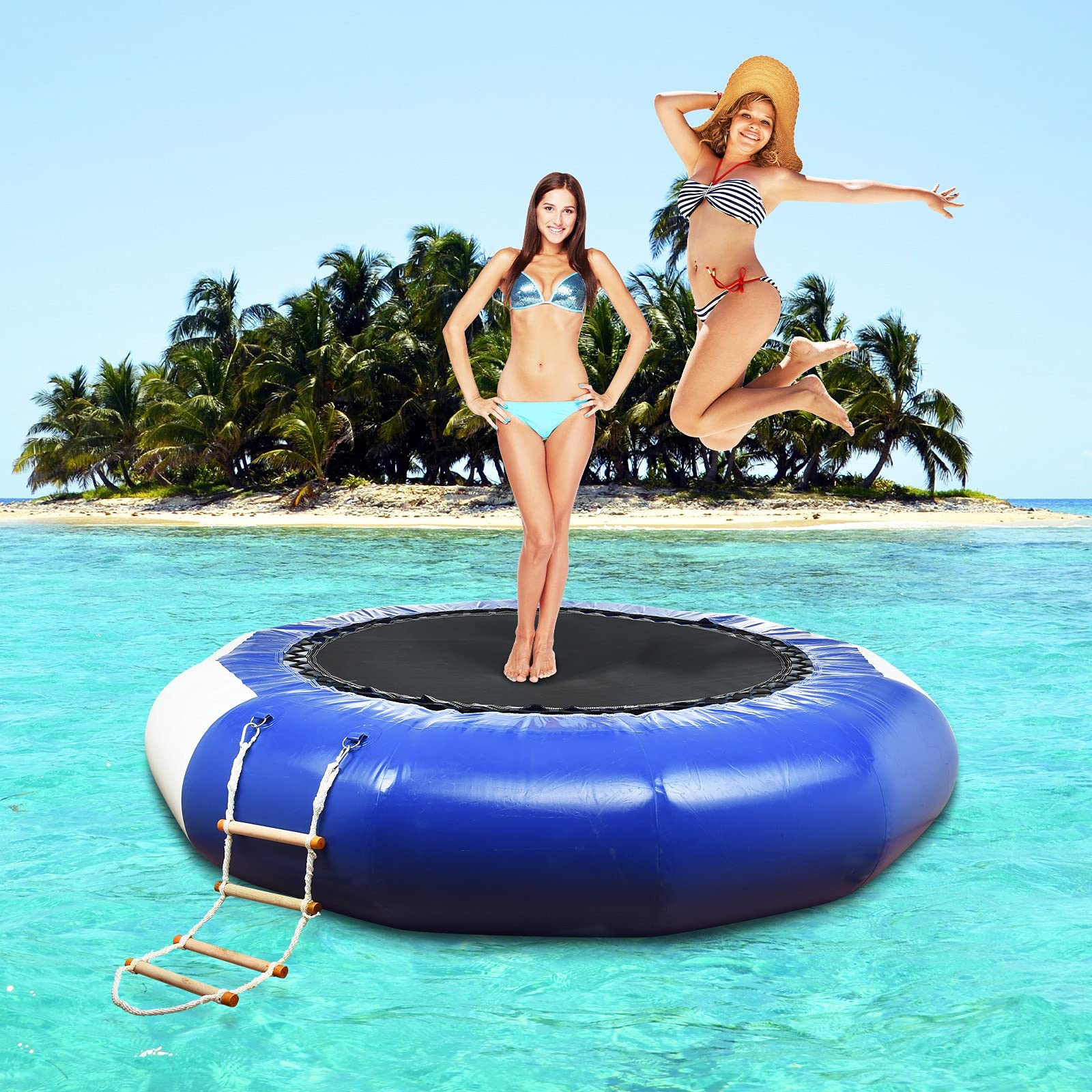 6.5Ft Inflatable Water Trampoline with Bounce Platform - Floating Swim Accessory for Pool, Lake & Ocean - Perfect for Water Sports, Swimming Rest & Summer Fun