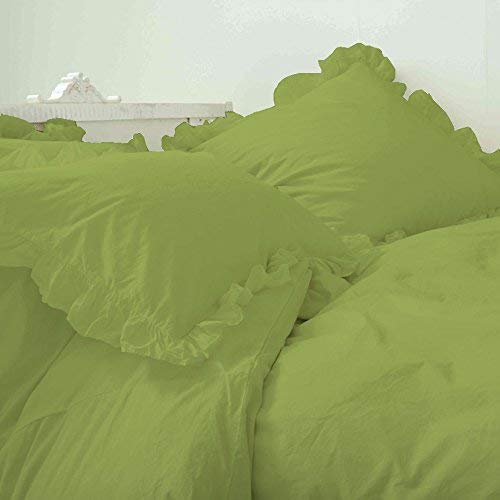 Luxury 100% Cotton Duvet Cover Set with Frilled Corner Ruffles & Pillow Shams - 800 Thread Count King/Cal King Size - Soft Moss Green Bedding for Master Bedroom & Guest Room Decor