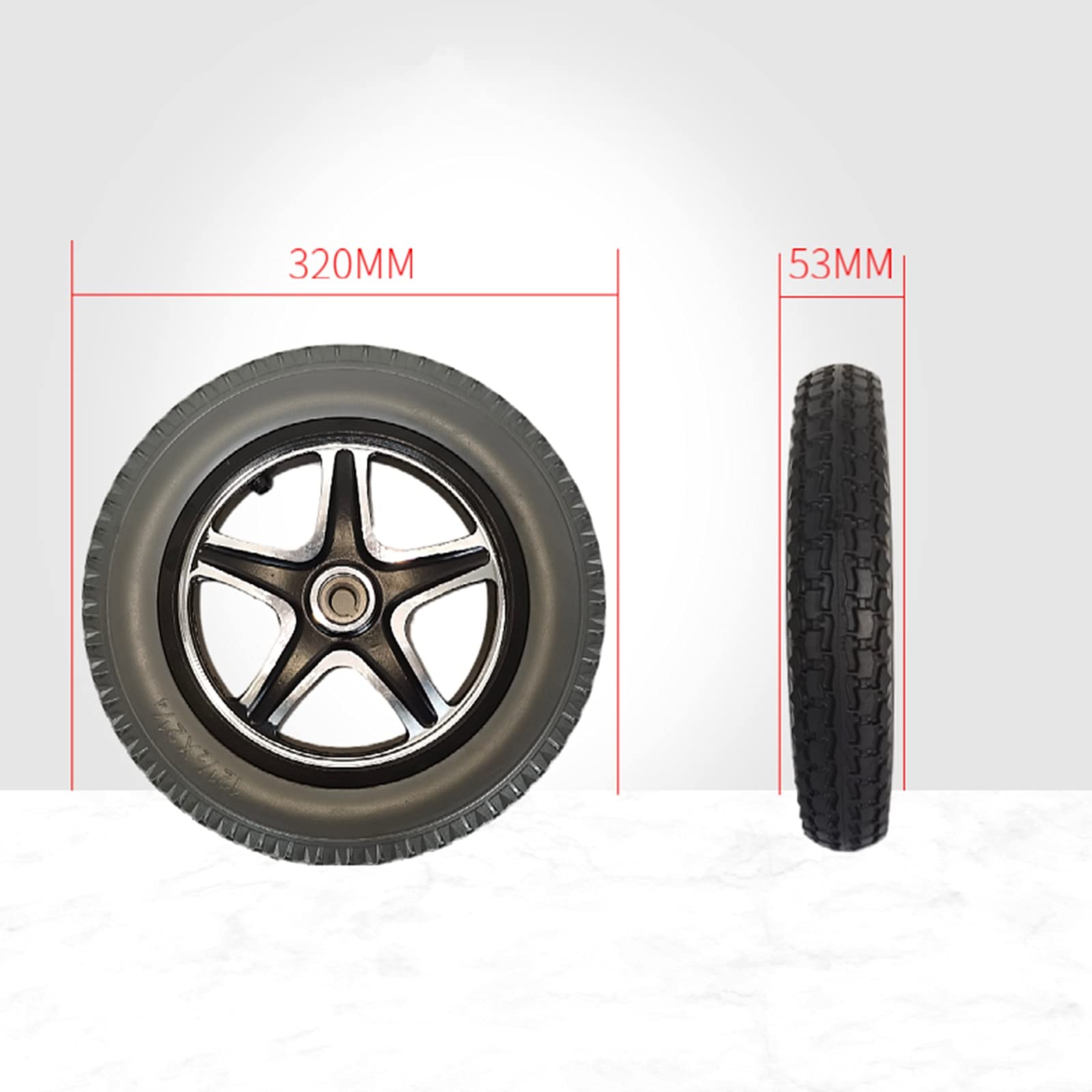 LHX 12-Inch Solid Rear Wheels for Electric Wheelchairs - No Inflation Needed, Motor-Driven Replacement Wheels (Set of 2) - Ideal for Indoor/Outdoor Mobility & Daily Commuting